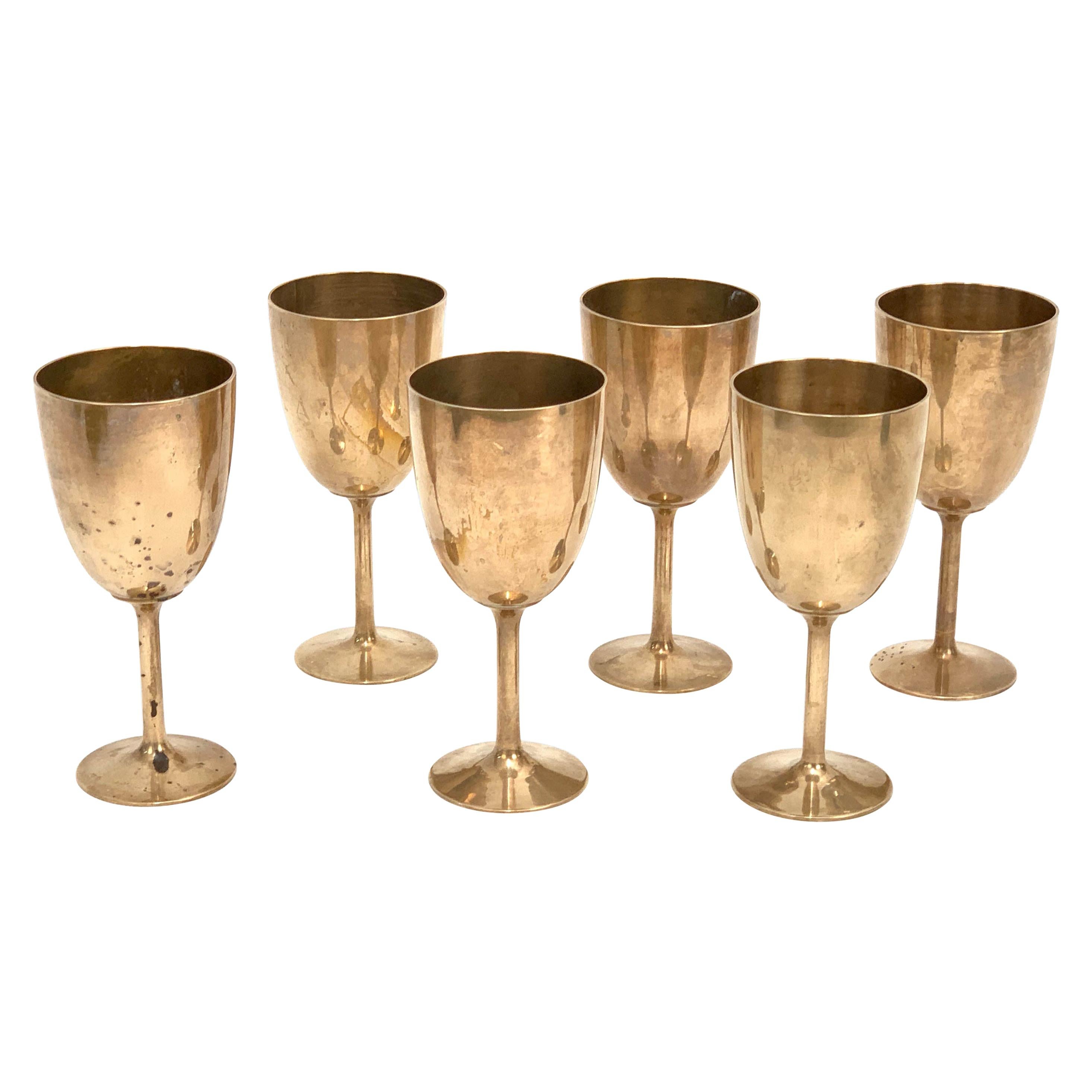 Midcentury Italian Regency Solid Brass Chalices, 1980s