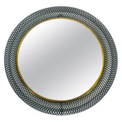 Midcentury Italian Round Black Metal and Brass Mirror, Italy, 1960s