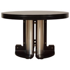 Midcentury Italian Round Black and Chrome Extendible Space Age Dining Table 1970