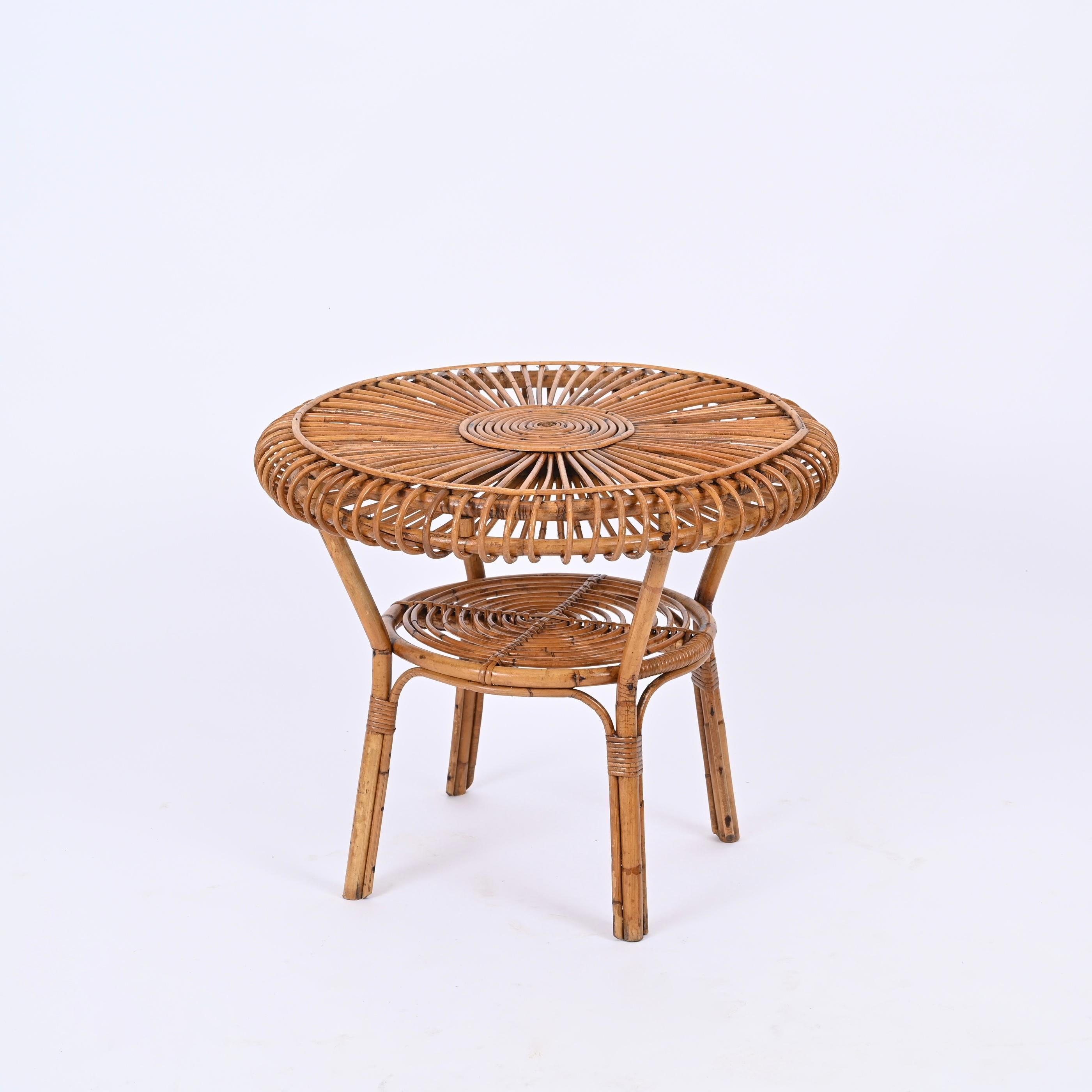 MidCentury Italian Round Coffee Table in Rattan and Bamboo, Italy 1960s For Sale 3
