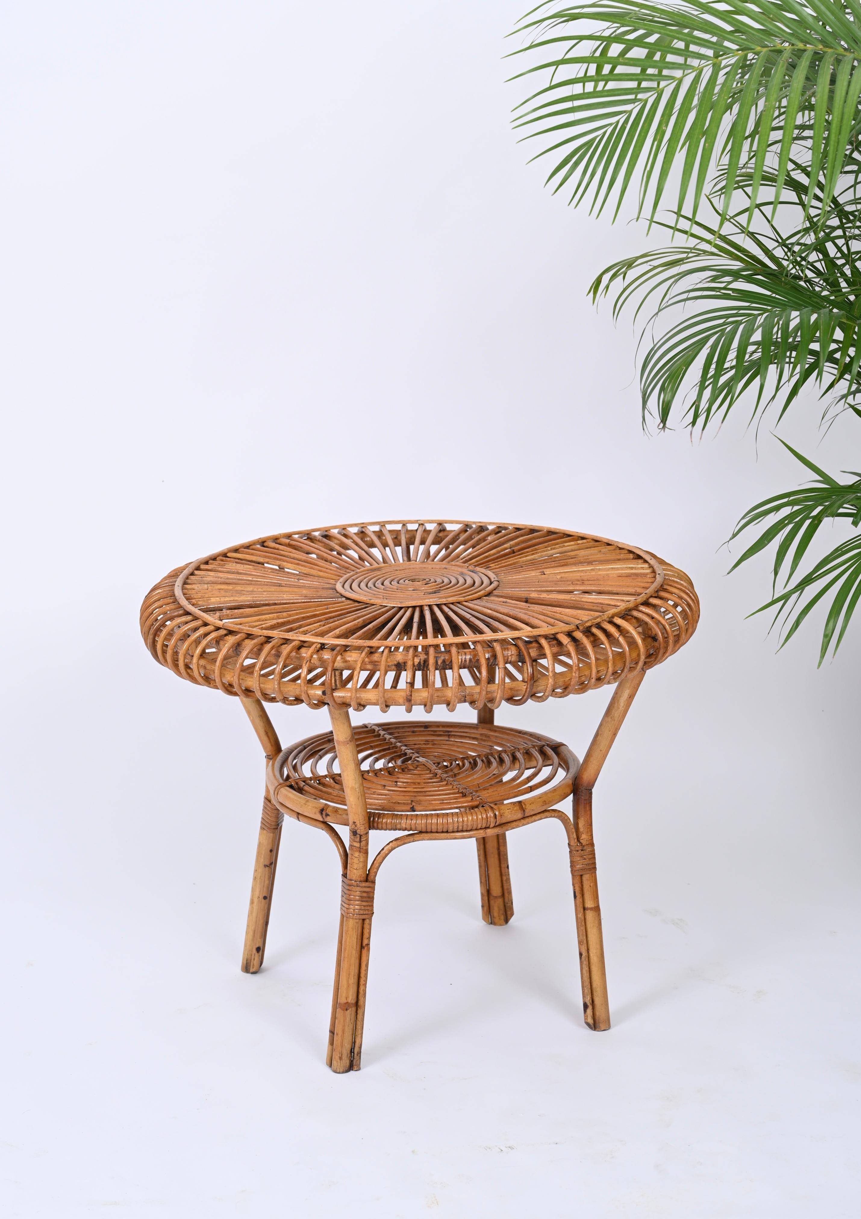 MidCentury Italian Round Coffee Table in Rattan and Bamboo, Italy 1960s For Sale 4