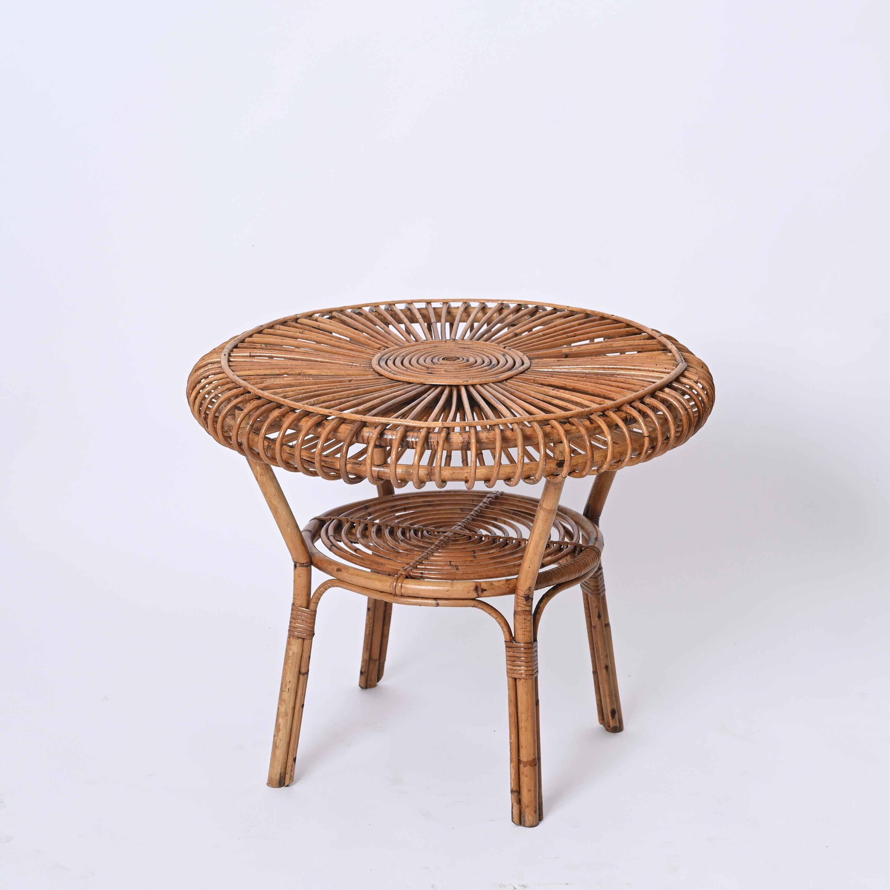 MidCentury Italian Round Coffee Table in Rattan and Bamboo, Italy 1960s For Sale 5