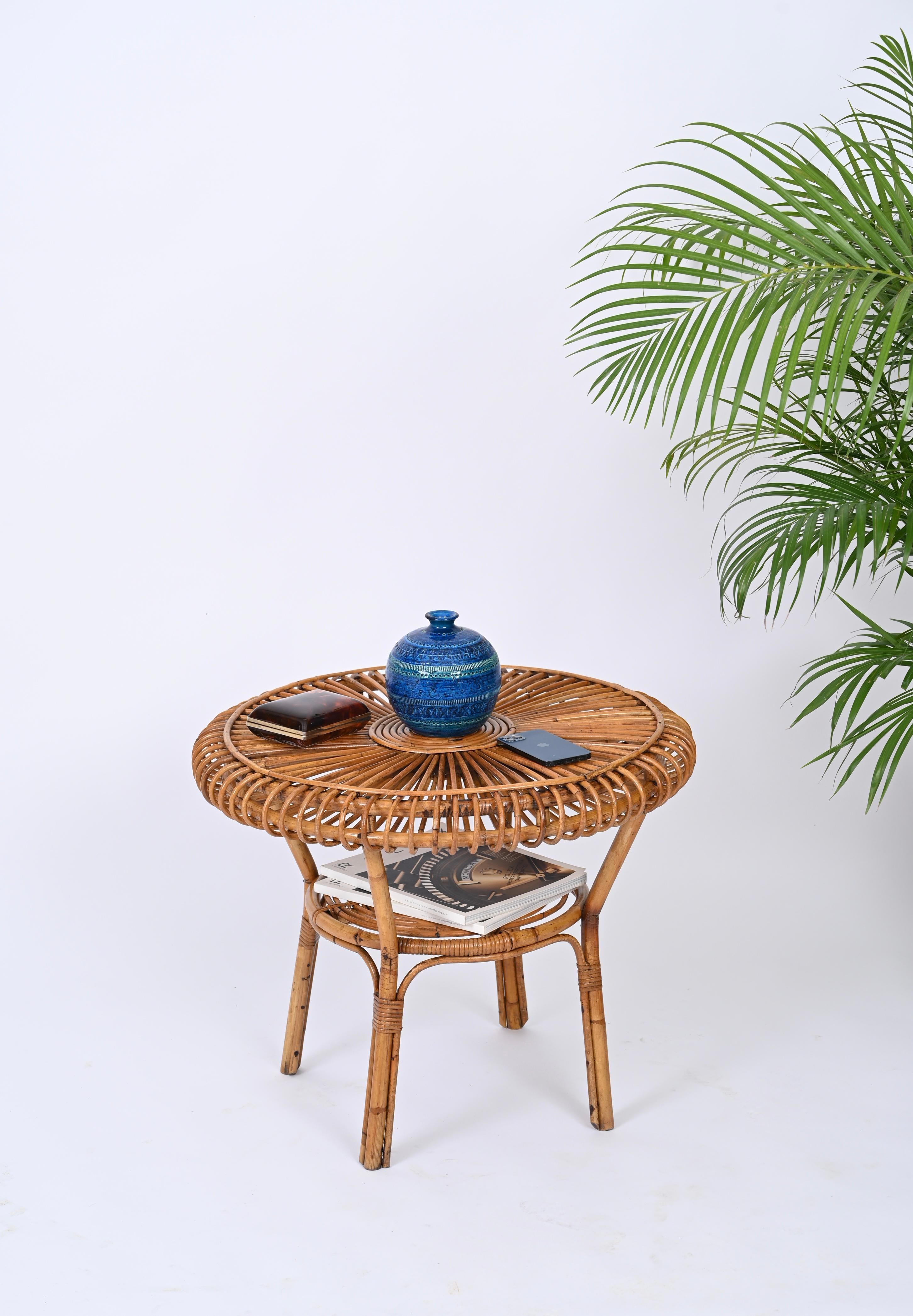 MidCentury Italian Round Coffee Table in Rattan and Bamboo, Italy 1960s For Sale 6