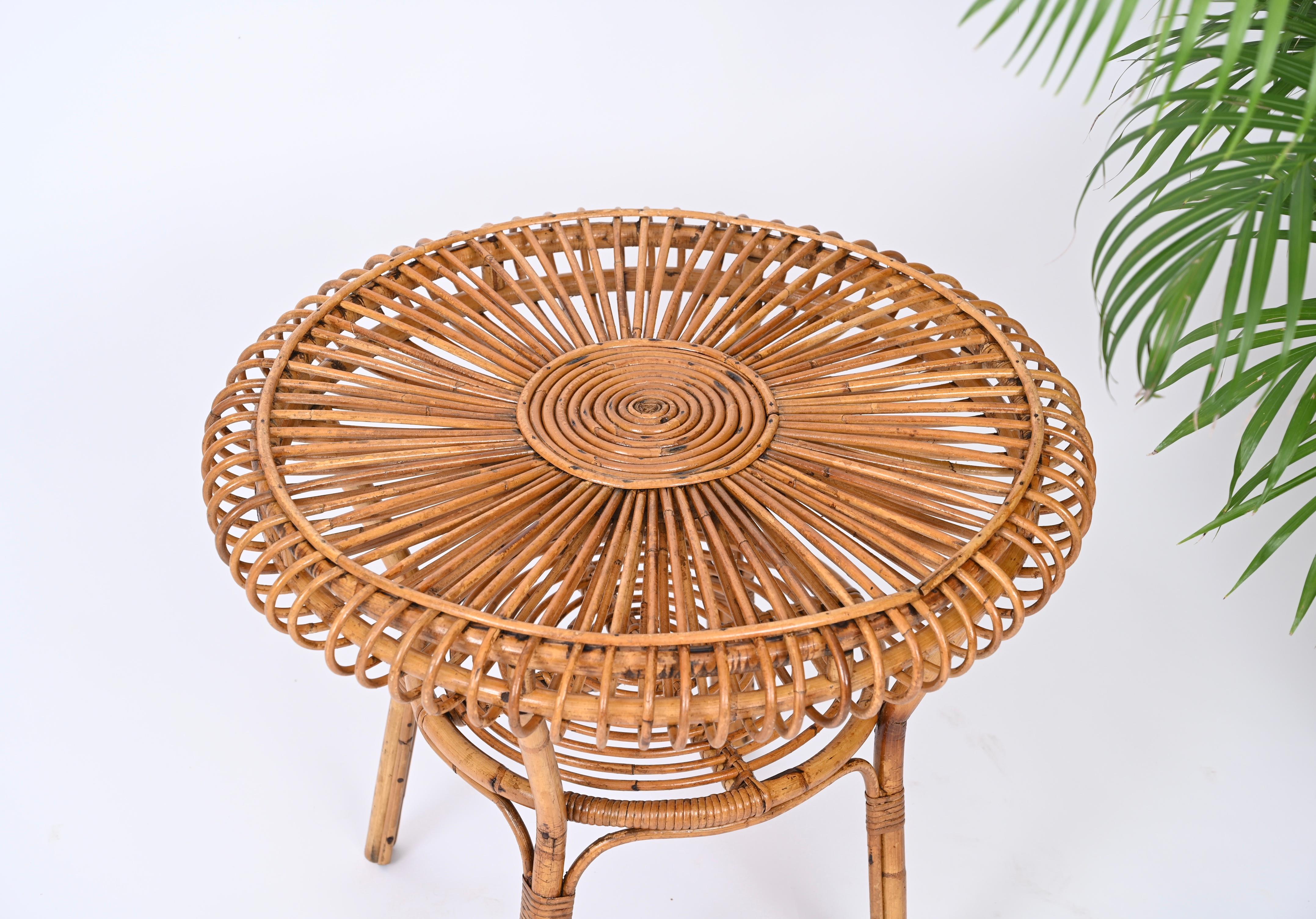 MidCentury Italian Round Coffee Table in Rattan and Bamboo, Italy 1960s For Sale 7