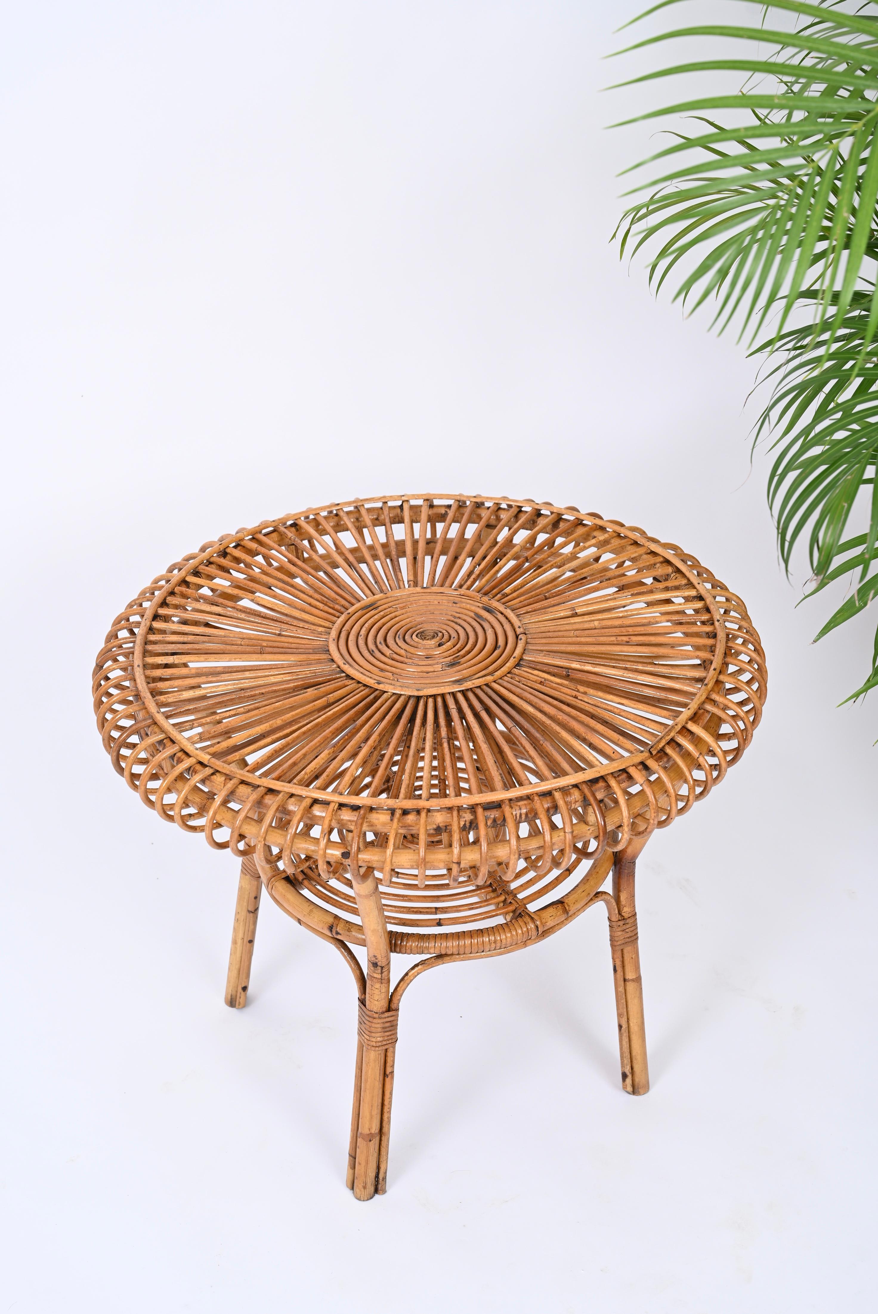 MidCentury Italian Round Coffee Table in Rattan and Bamboo, Italy 1960s For Sale 8