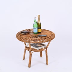 MidCentury Italian Round Coffee Table in Rattan and Bamboo, Italy 1960s