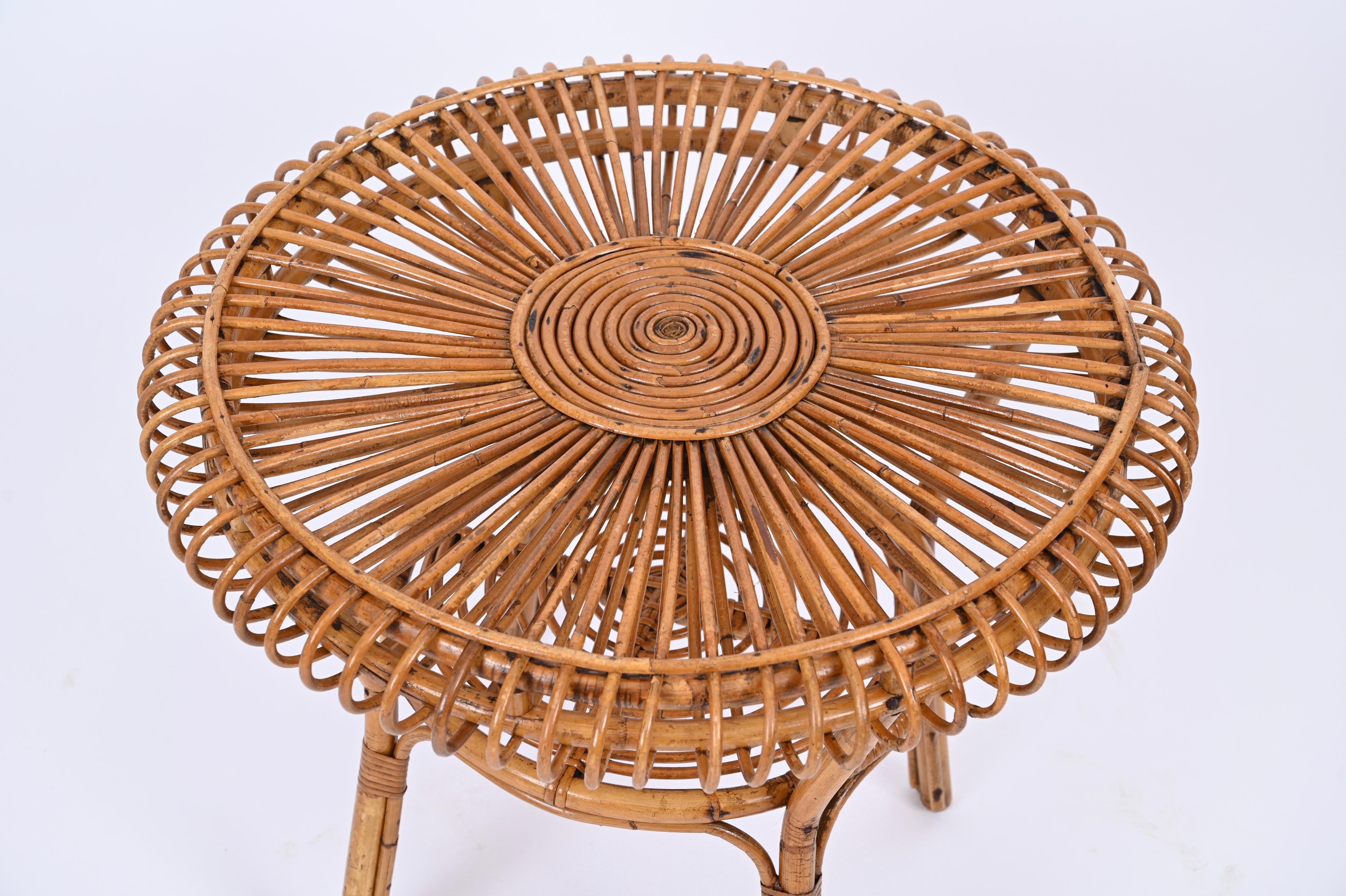 MidCentury Italian Round Coffee Table in Rattan and Bamboo, Italy 1960s For Sale 1