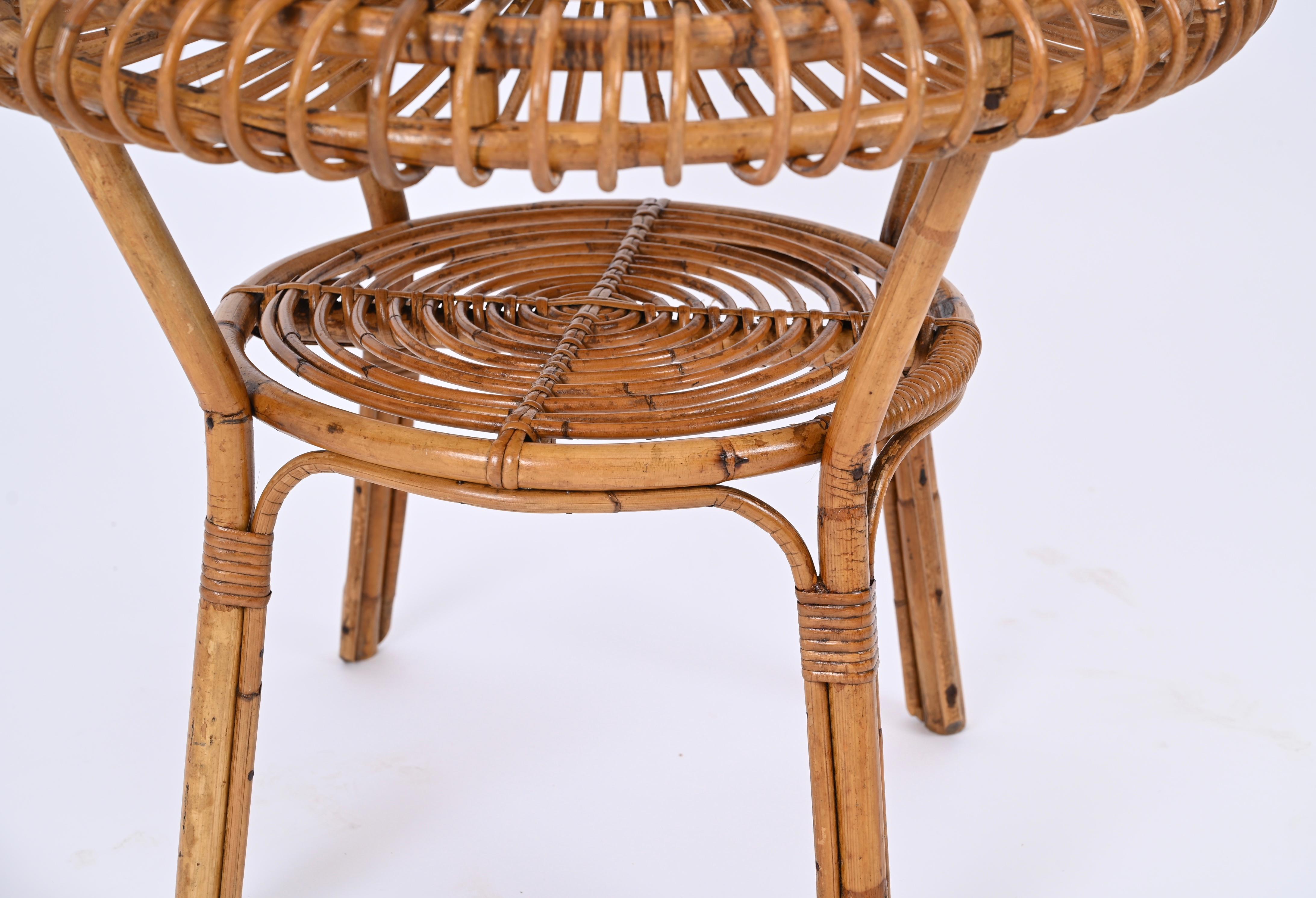 MidCentury Italian Round Coffee Table in Rattan and Bamboo, Italy 1960s For Sale 2