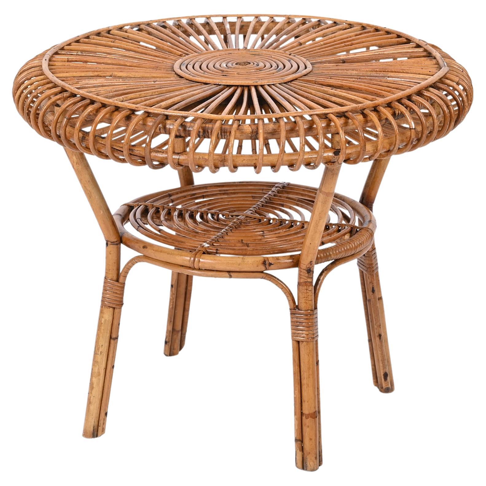 MidCentury Italian Round Coffee Table in Rattan and Bamboo, Italy 1960s For Sale