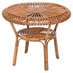 MidCentury Italian Round Coffee Table in Rattan and Bamboo, Italy 1960s
