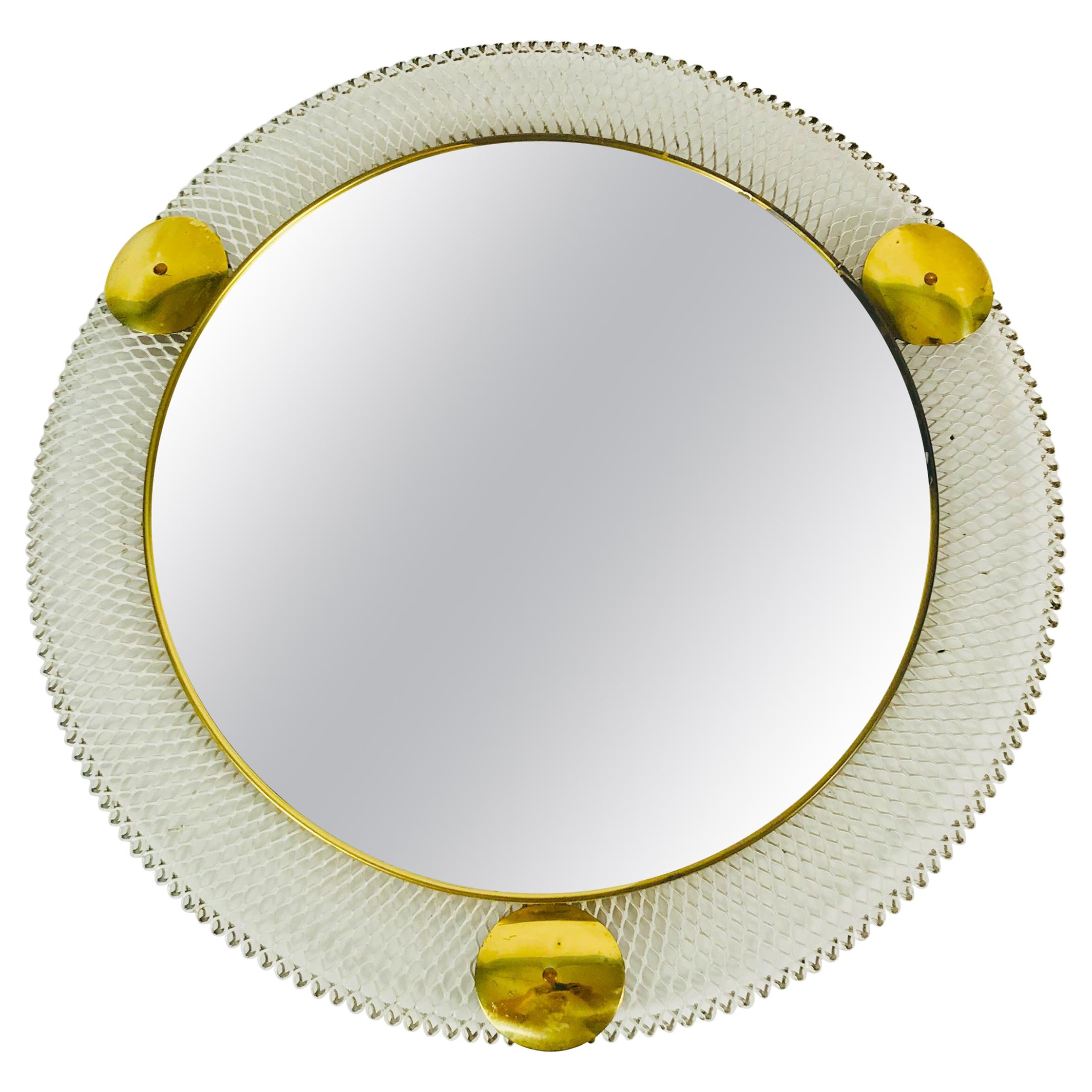 Midcentury Italian Round Metal and Brass Mirror, Italy, 1960s For Sale