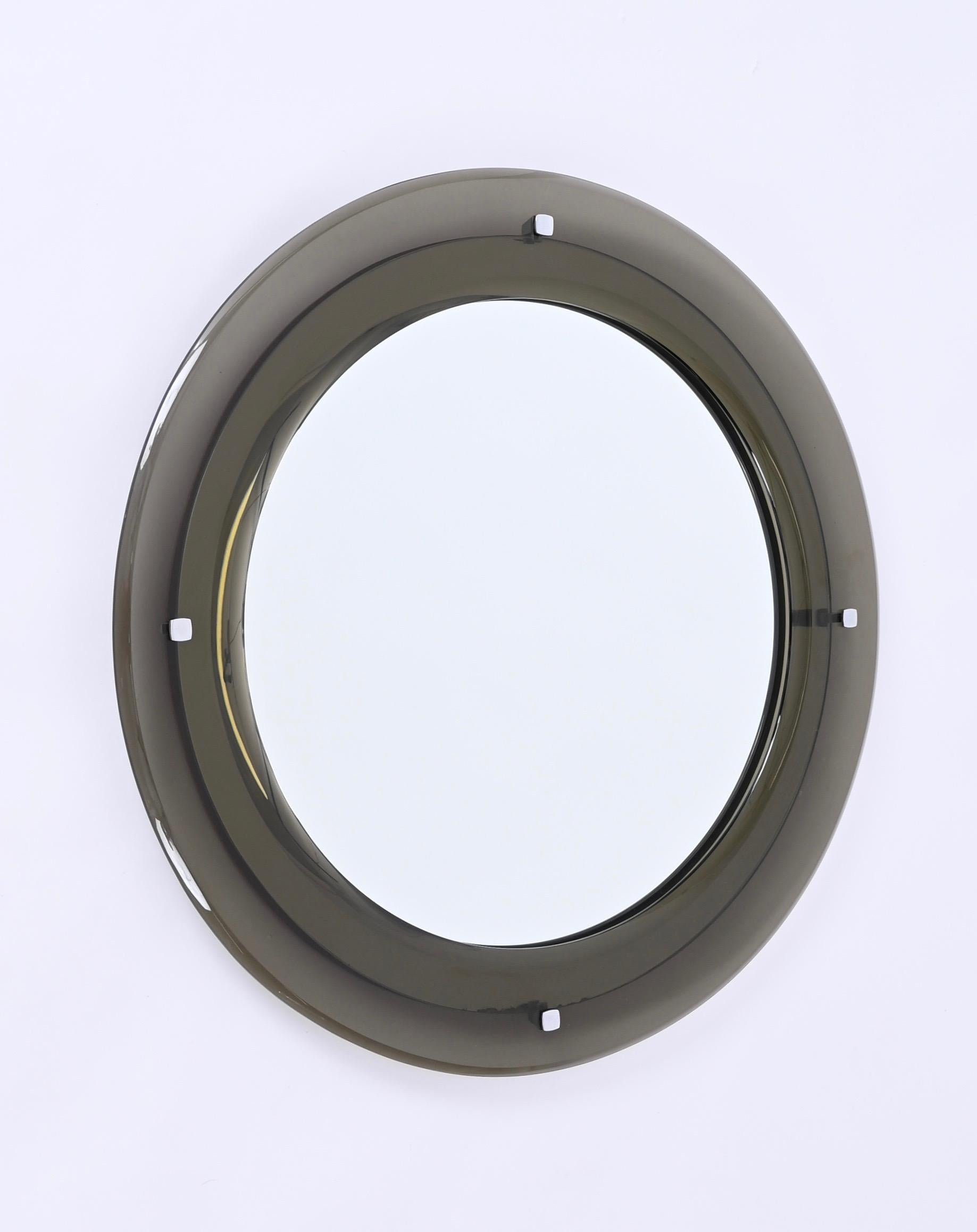 Midcentury Italian Round Mirror with Beveled Smoked Glass by Sena Cristal, 1970s For Sale 5