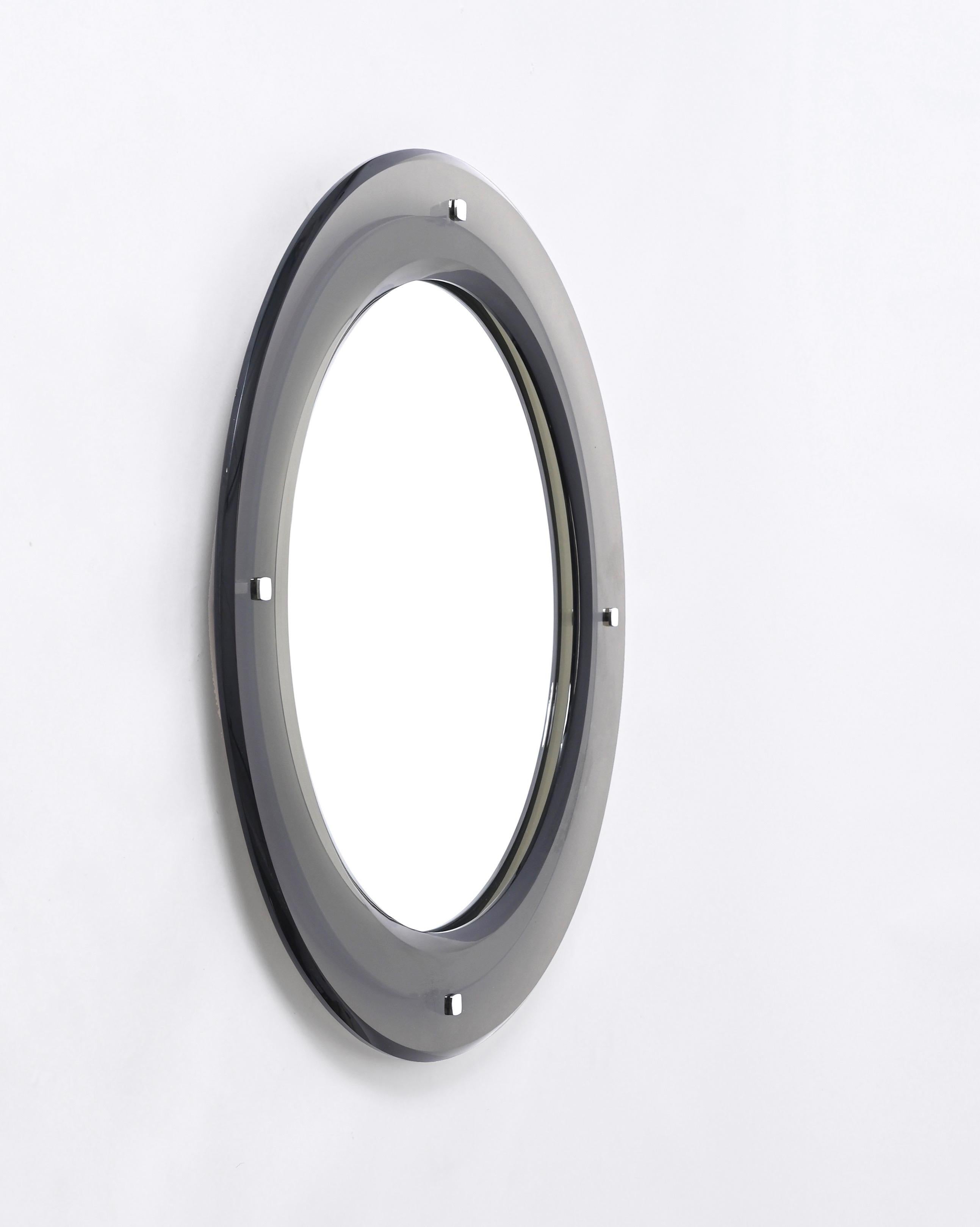 Midcentury Italian Round Mirror with Beveled Smoked Glass by Sena Cristal, 1970s For Sale 9