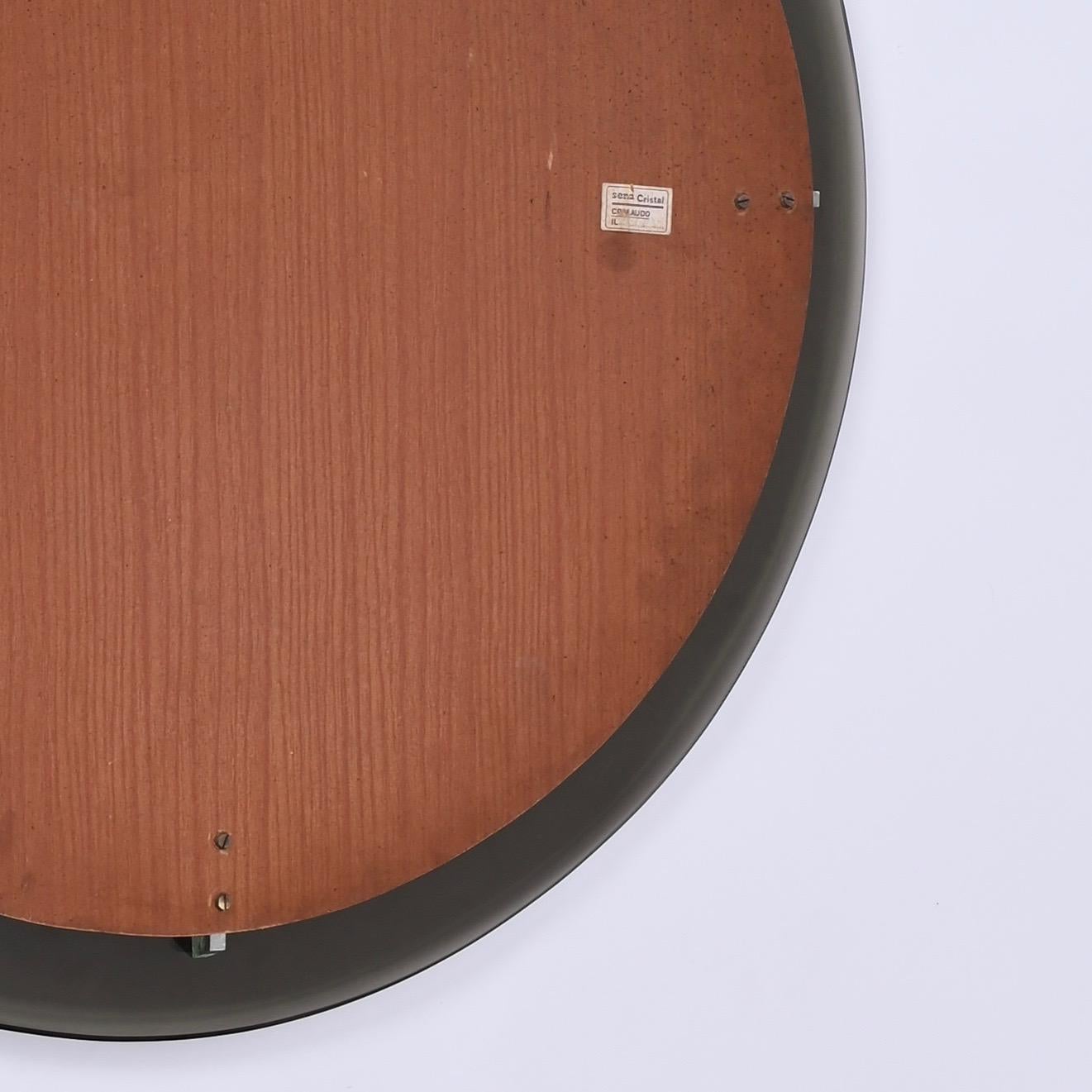 Midcentury Italian Round Mirror with Beveled Smoked Glass by Sena Cristal, 1970s For Sale 12