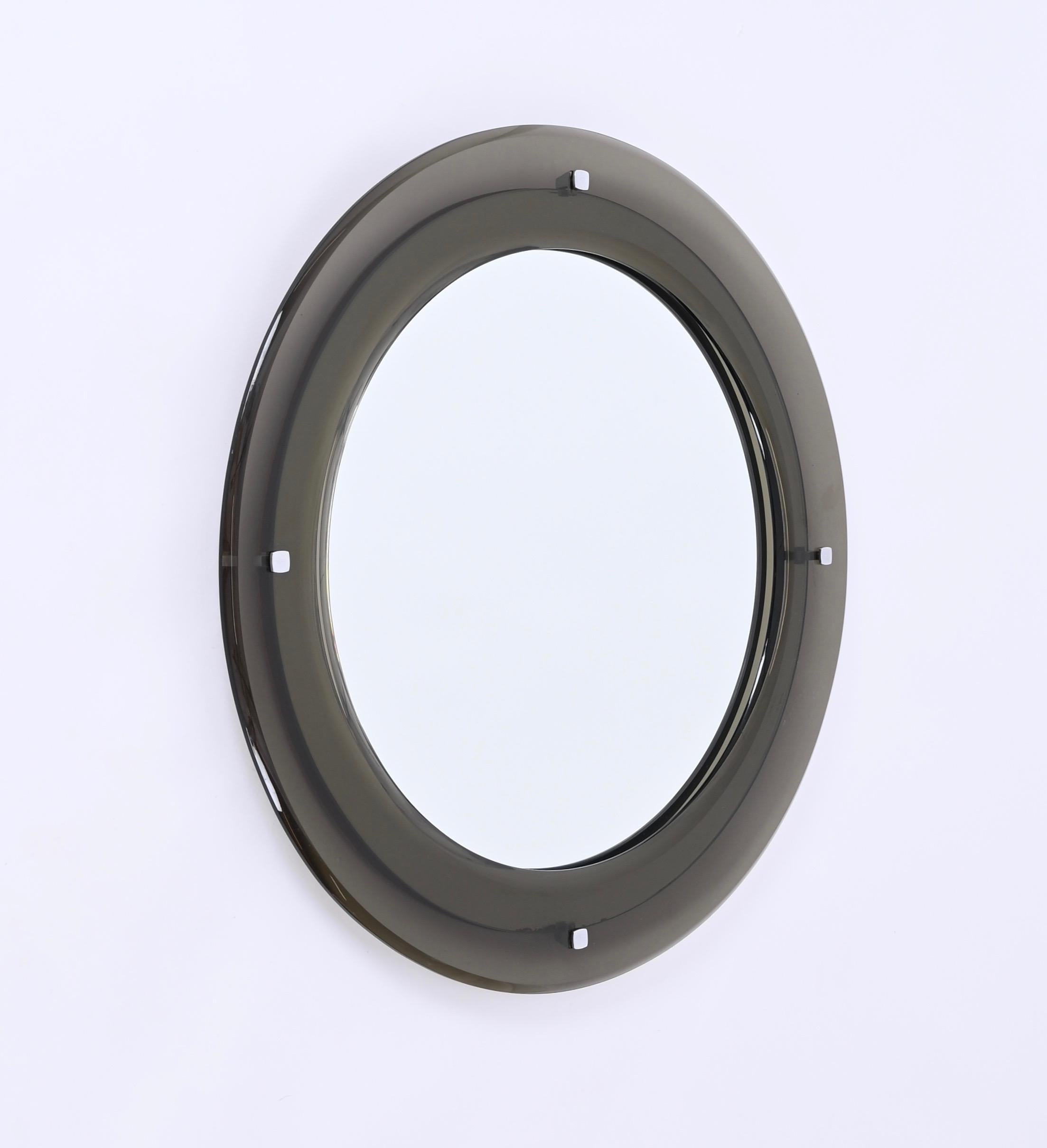 Midcentury Italian Round Mirror with Beveled Smoked Glass by Sena Cristal, 1970s For Sale 13