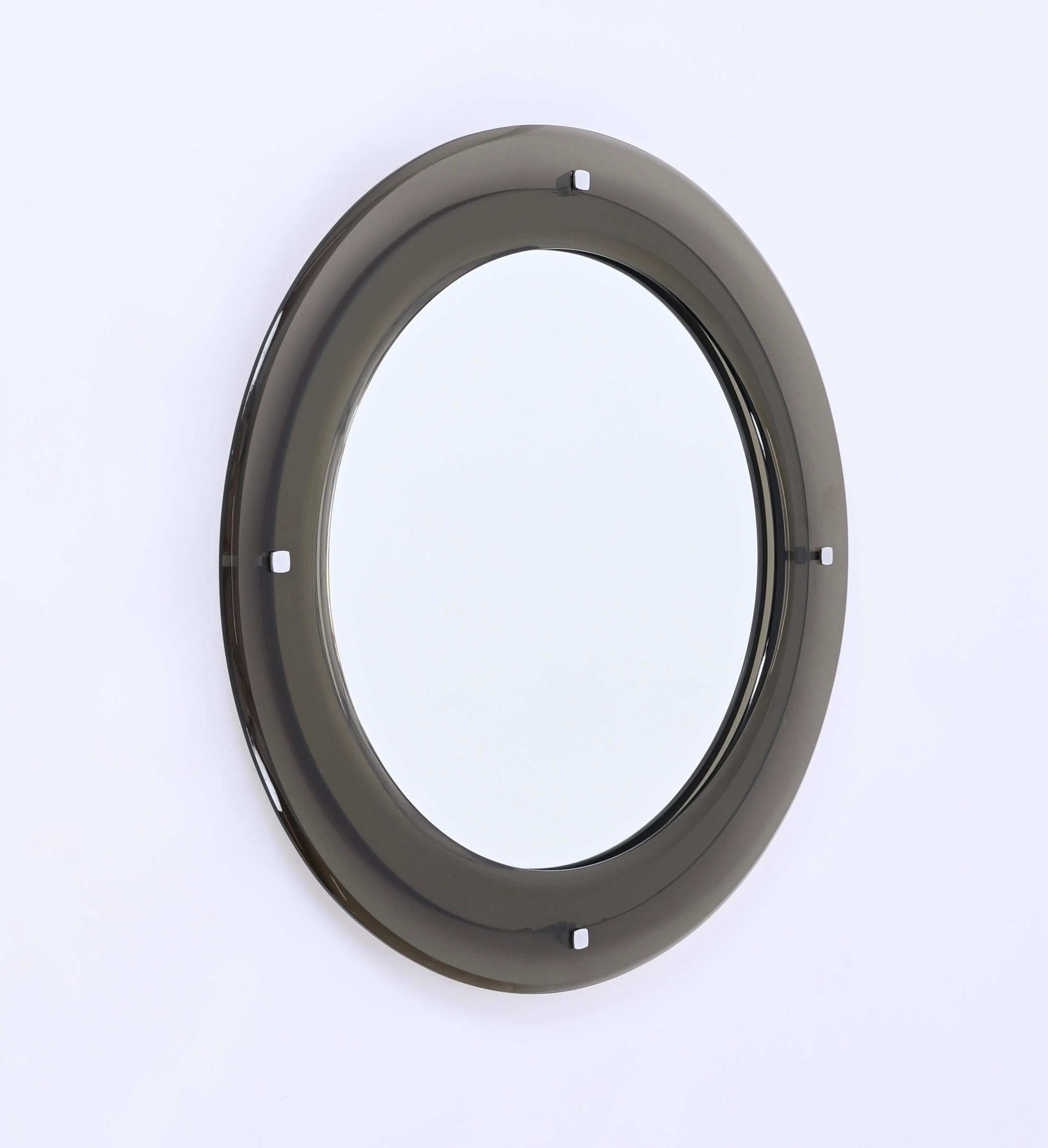 Miroir rond italien du milieu du siècle avec verre fumé biseauté de Sena Cristal, 1970 en vente 11