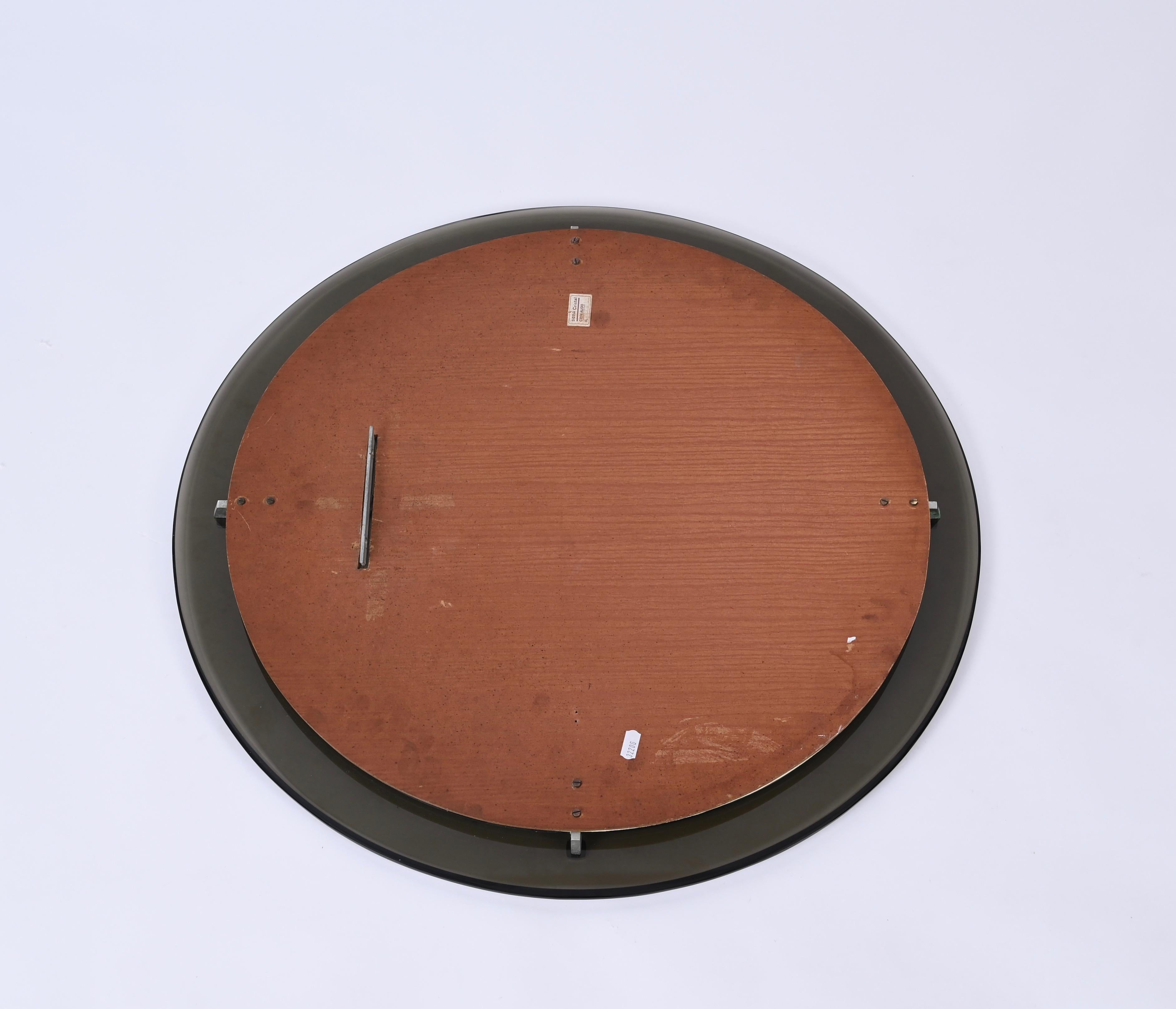 Midcentury Italian Round Mirror with Beveled Smoked Glass by Sena Cristal, 1970s For Sale 3