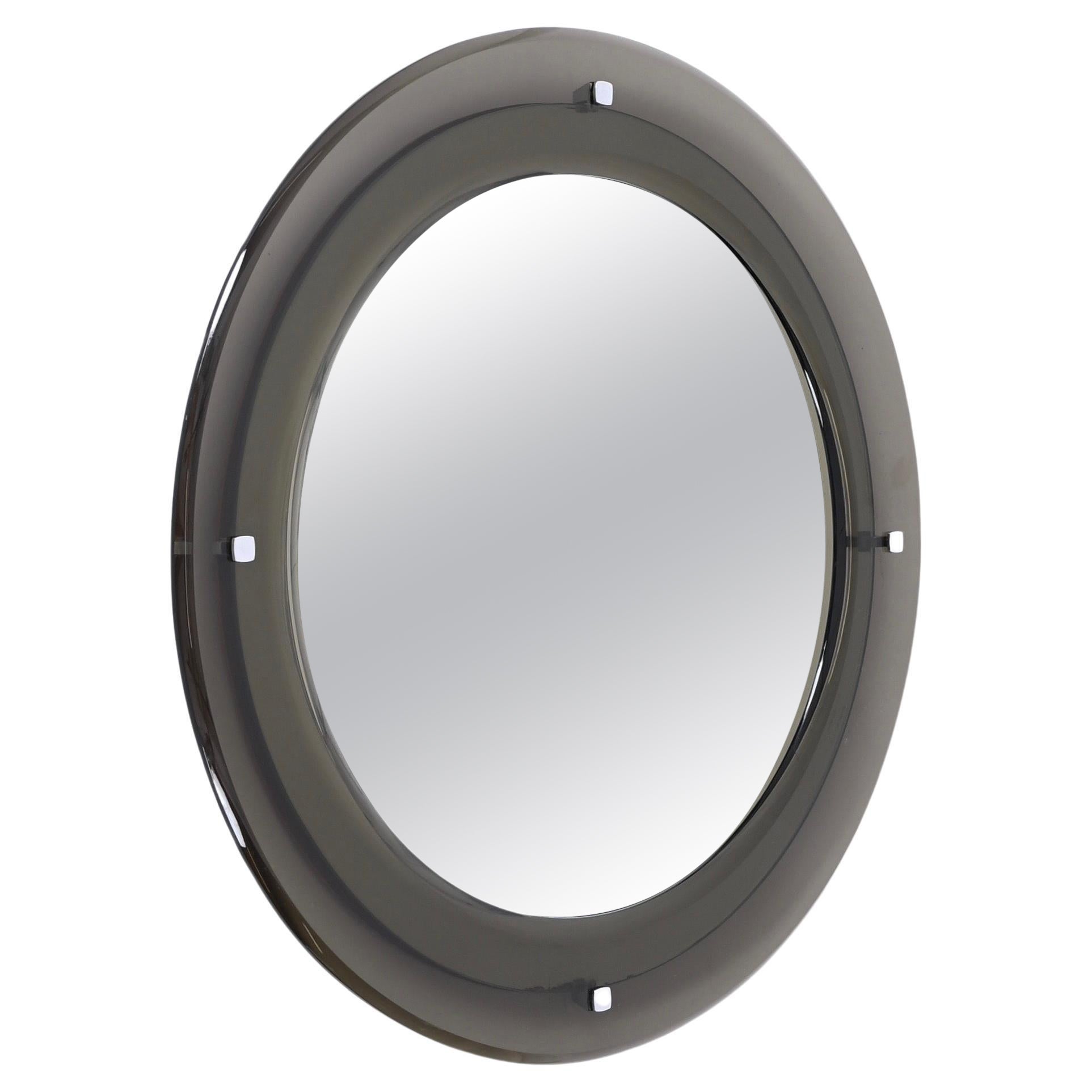 Midcentury Italian Round Mirror with Beveled Smoked Glass by Sena Cristal, 1970s