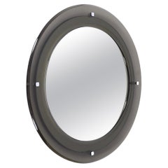 Midcentury Italian Round Mirror with Beveled Smoked Glass by Sena Cristal, 1970s