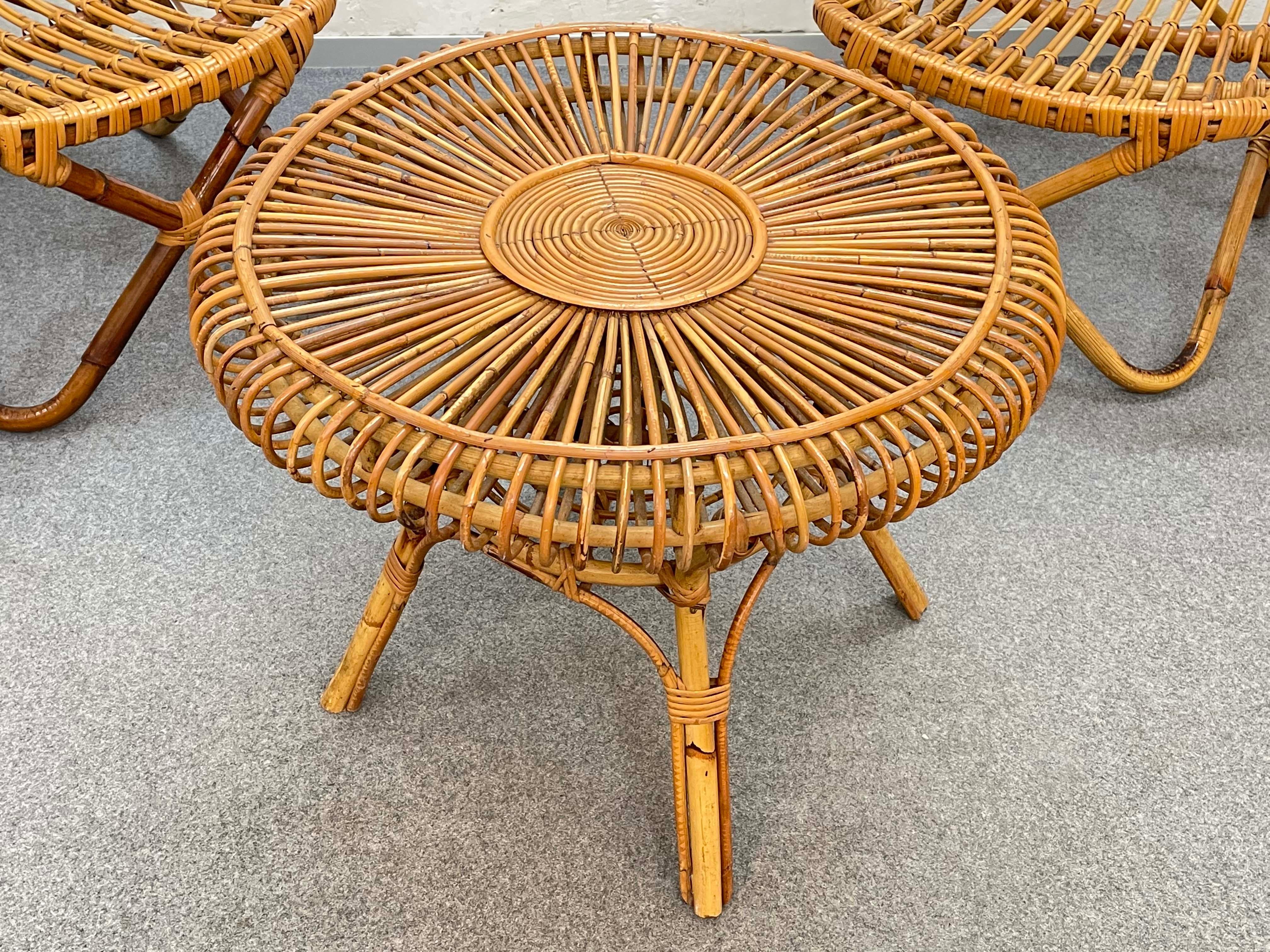 Midcentury Italian Round Rattan and Bamboo Coffee Table, 1960s 5