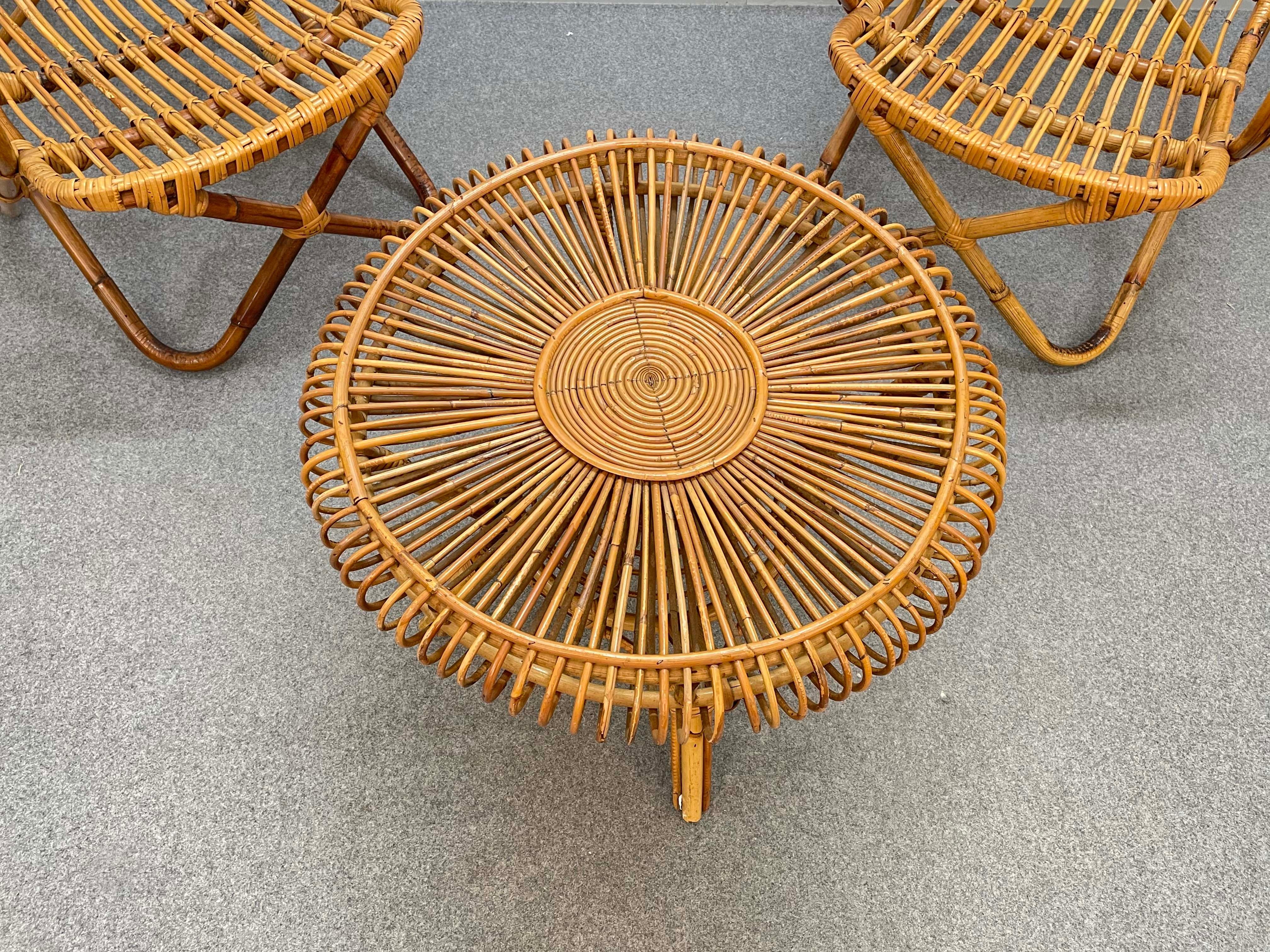 Midcentury Italian Round Rattan and Bamboo Coffee Table, 1960s 6