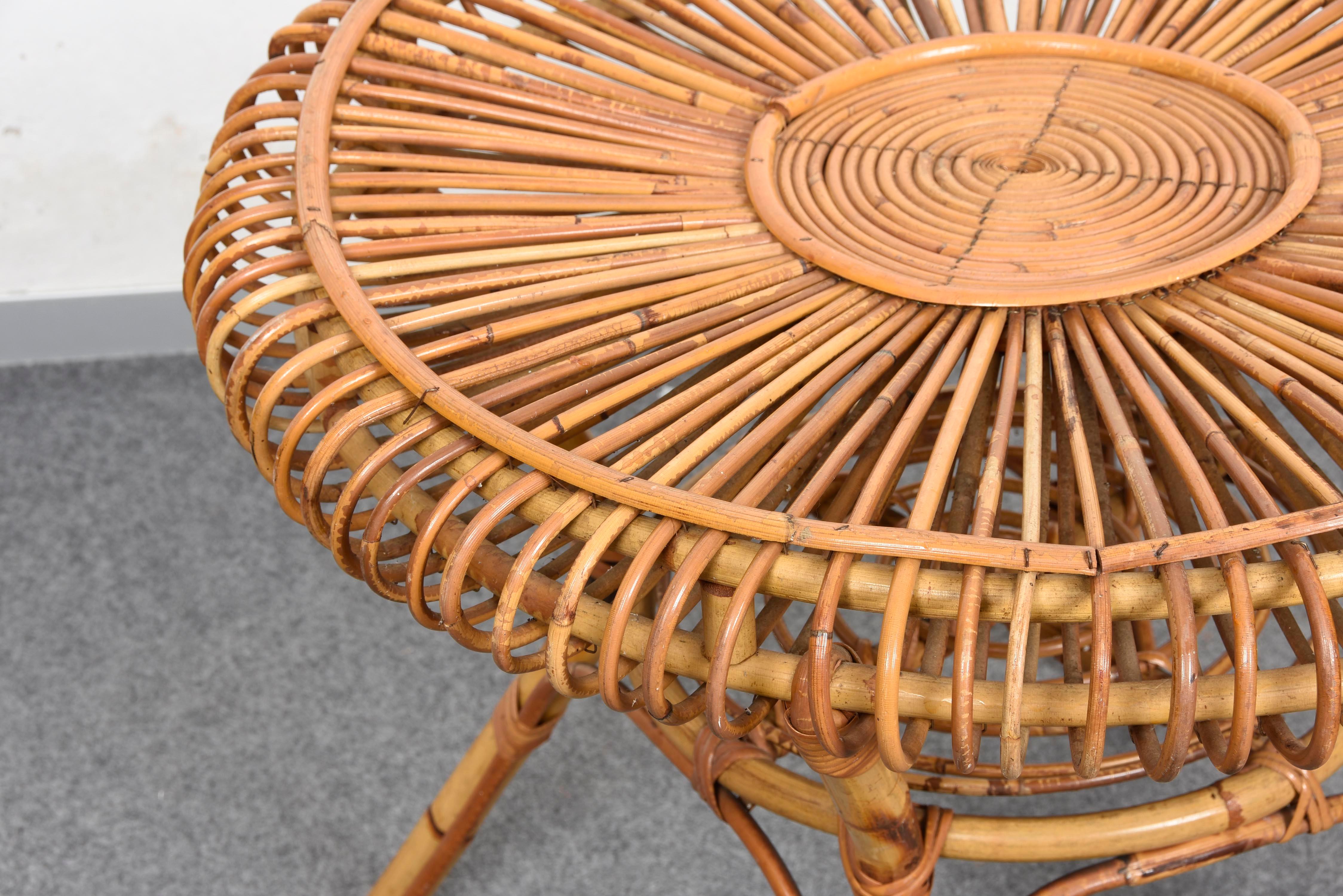 Midcentury Italian Round Rattan and Bamboo Coffee Table, 1960s 8
