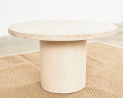 Midcentury Italian Round Travertine Pedestal Coffee Cocktail Table