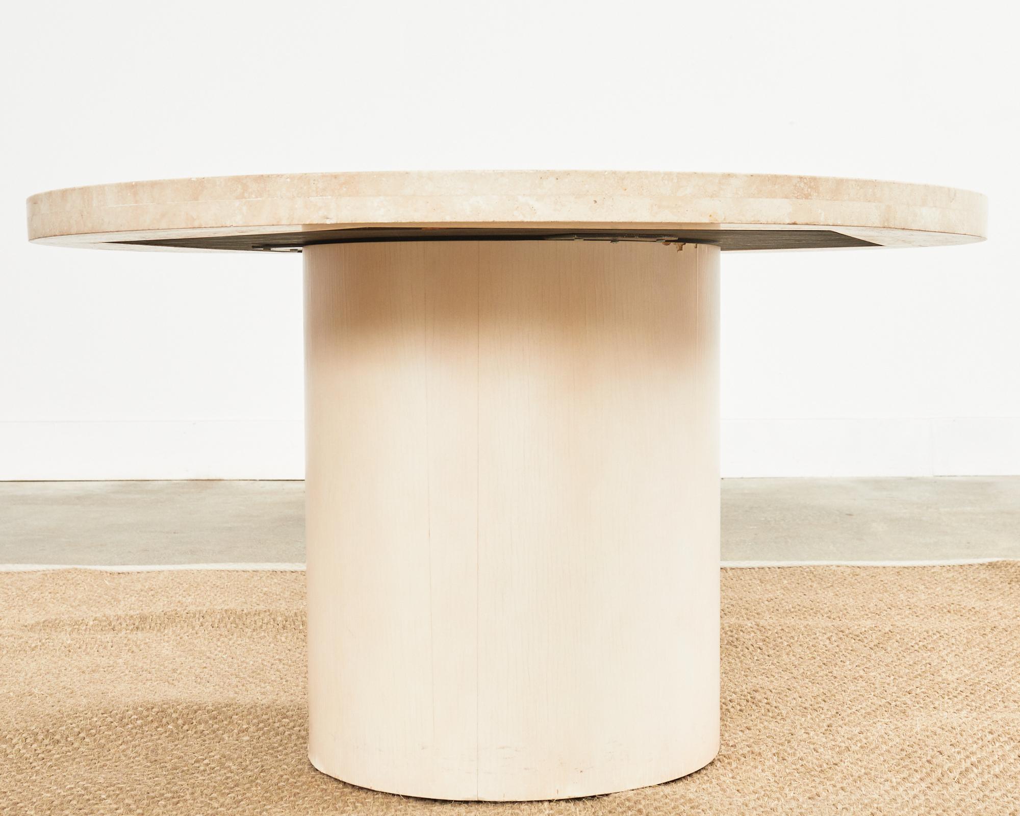 Hand-Crafted Midcentury Italian Round Travertine Pedestal Coffee Cocktail Table