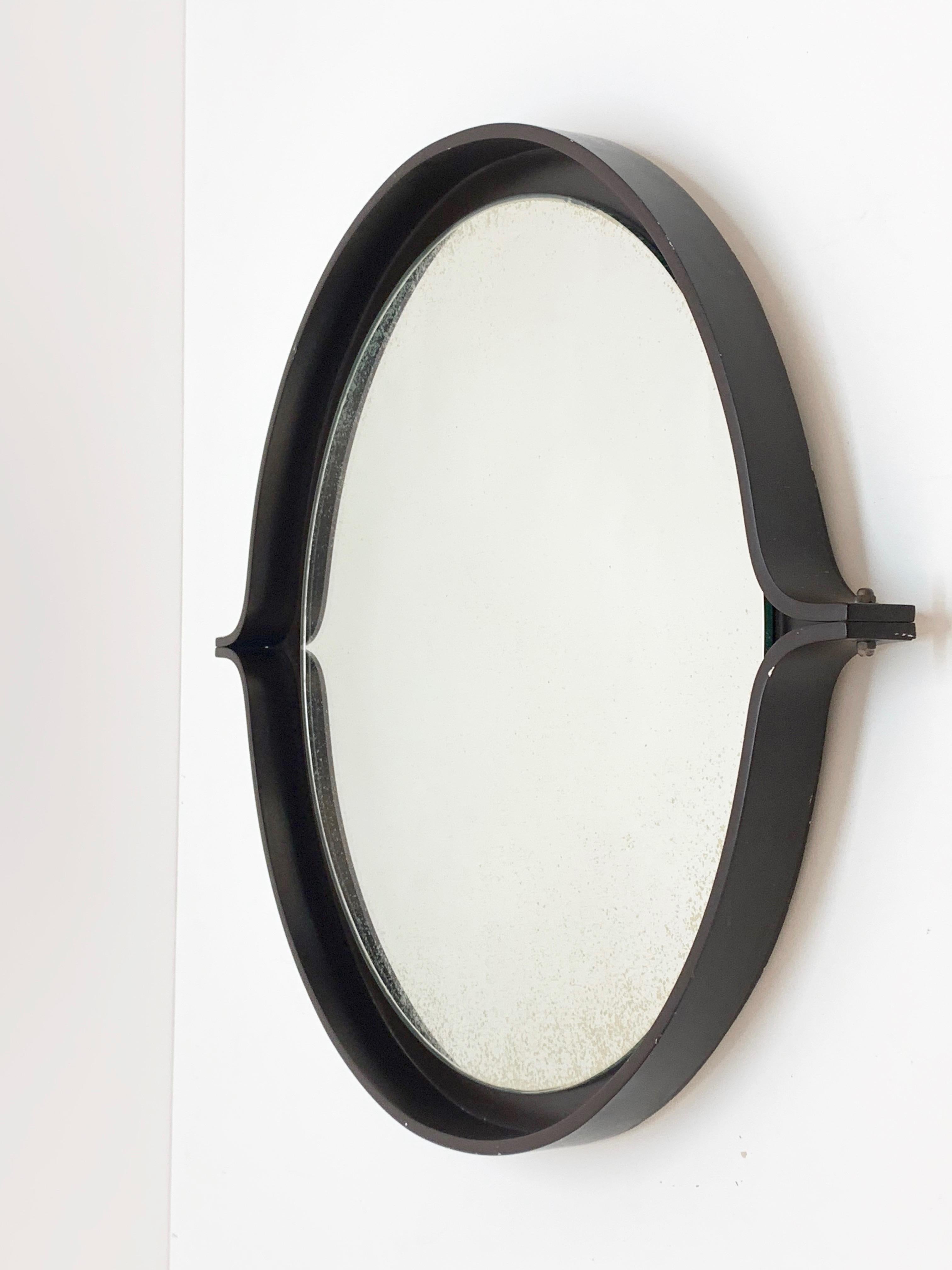Midcentury Italian Round Wall Mirror with Round Dark Wood Frame, 1960s 1
