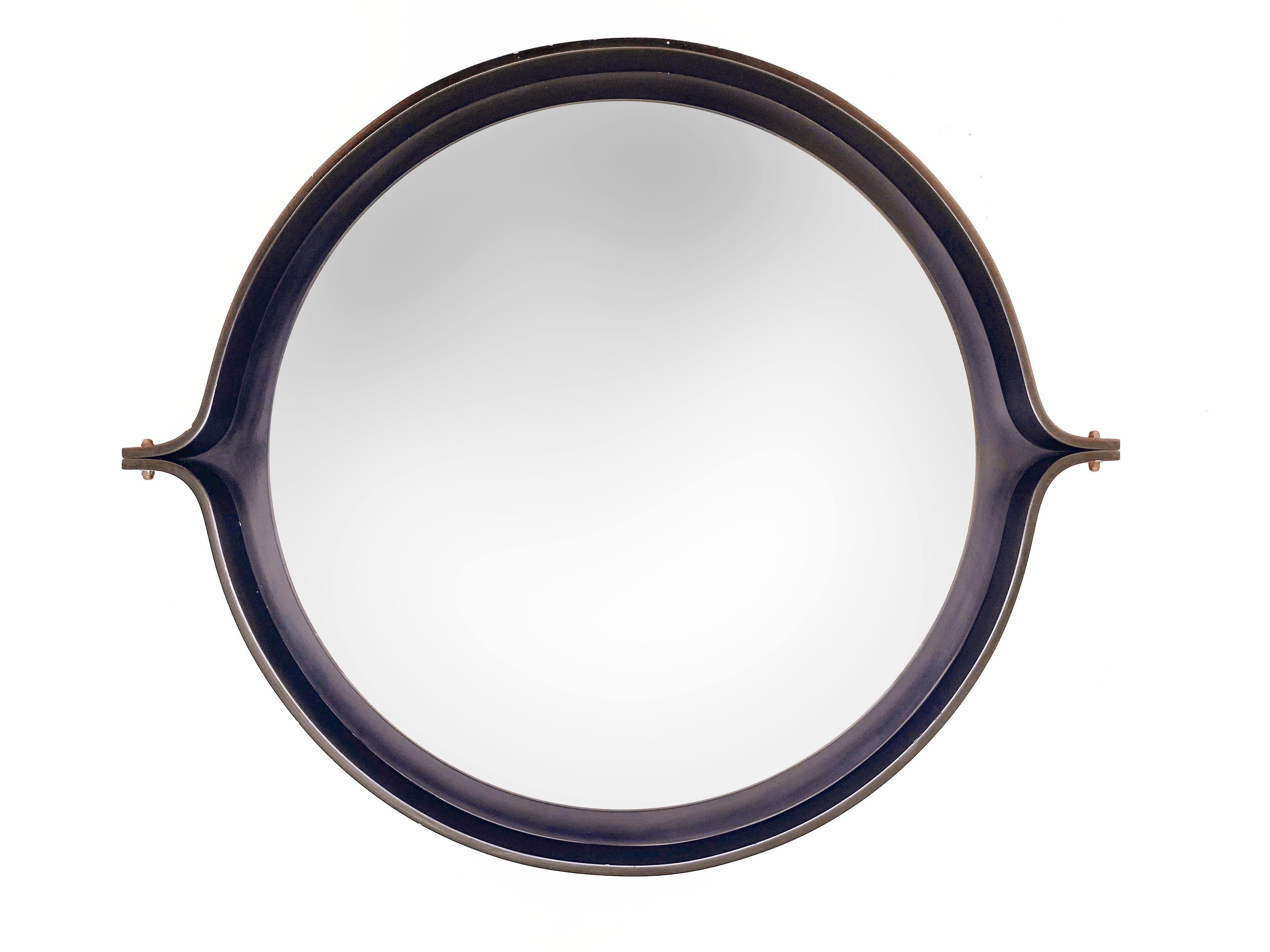 European Midcentury Italian Round Wall Mirror with Round Dark Wood Frame, 1960s