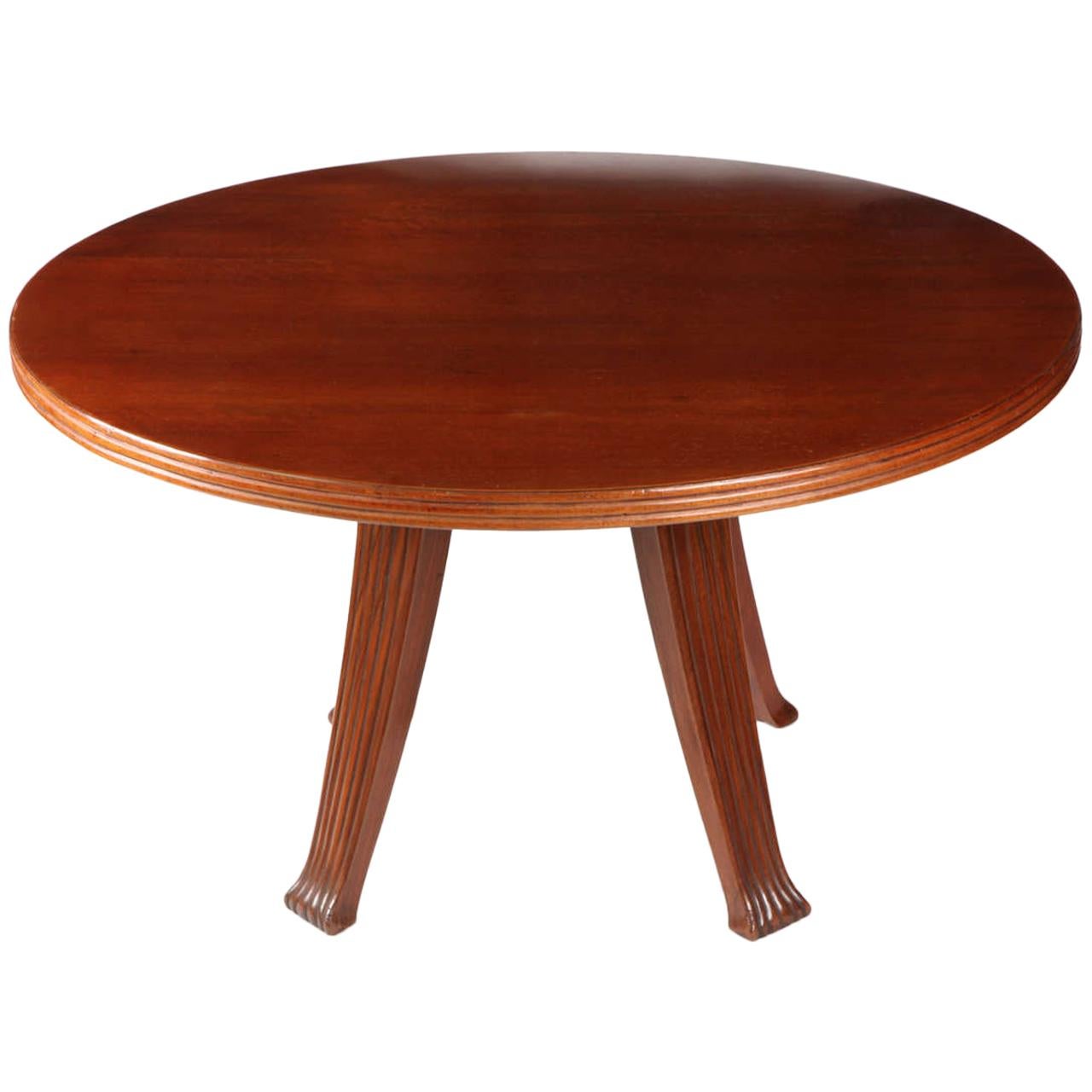 Midcentury Italian Round Walnut Round Top with Grooved Edge and Slashed Legs