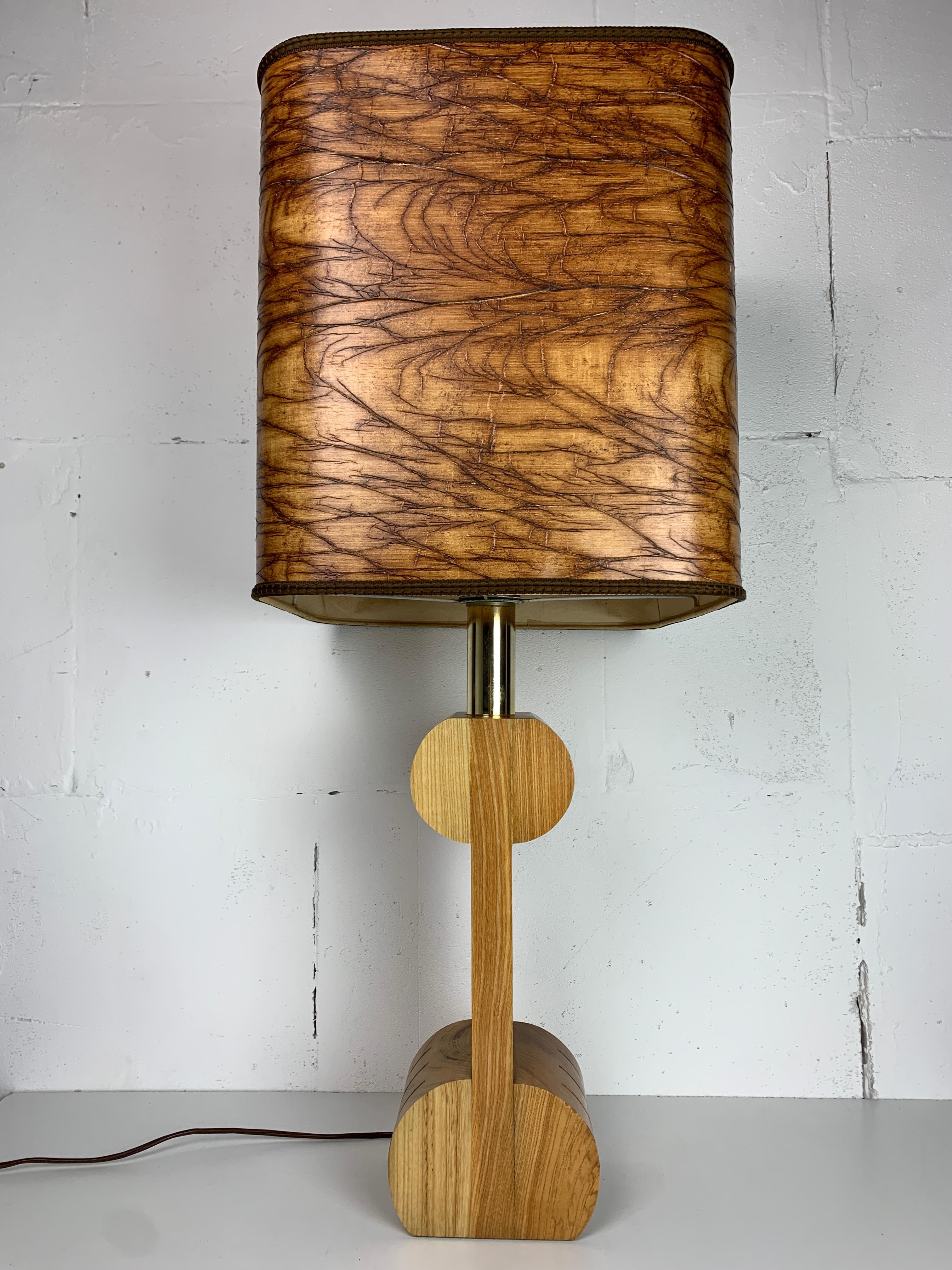 Mid-Century Modern Midcentury Italian sculptural large table lamp with wood veneer shade For Sale