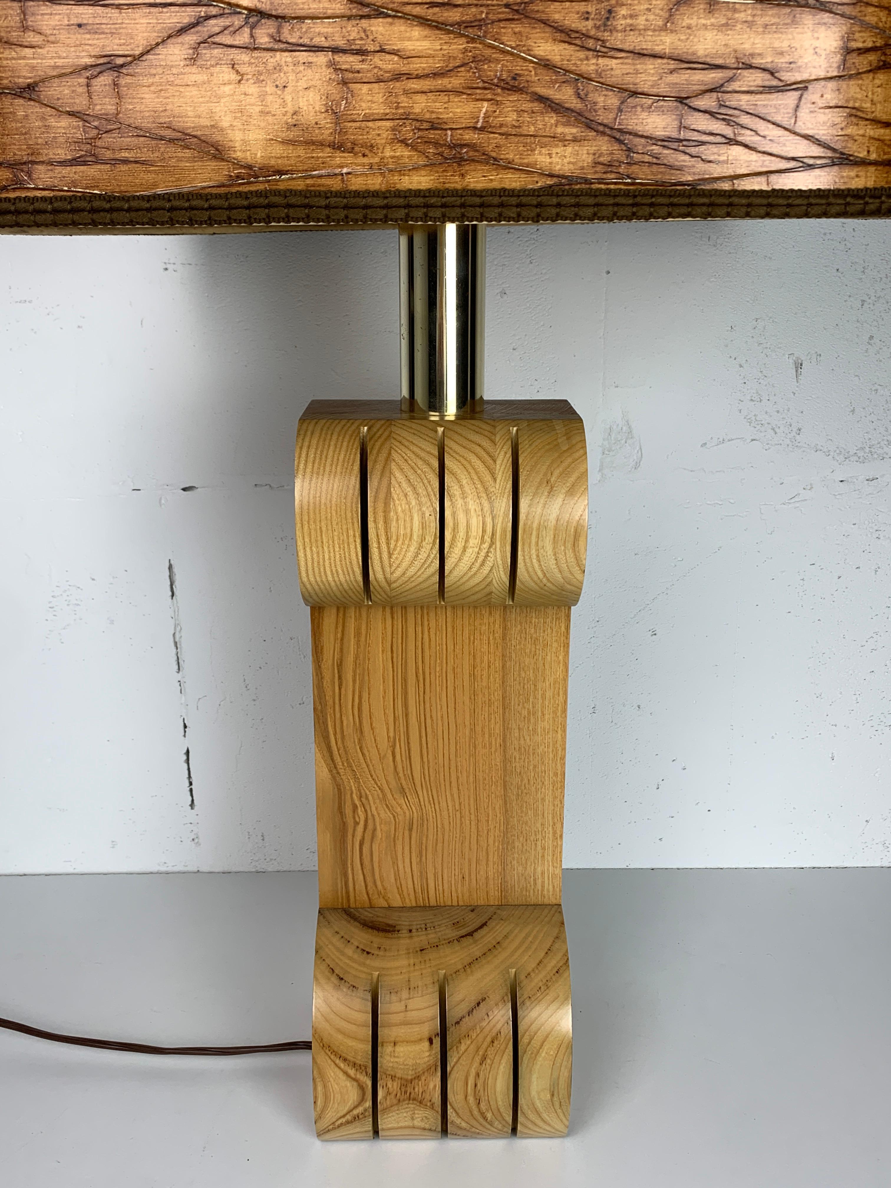Mid-20th Century Midcentury Italian sculptural large table lamp with wood veneer shade For Sale