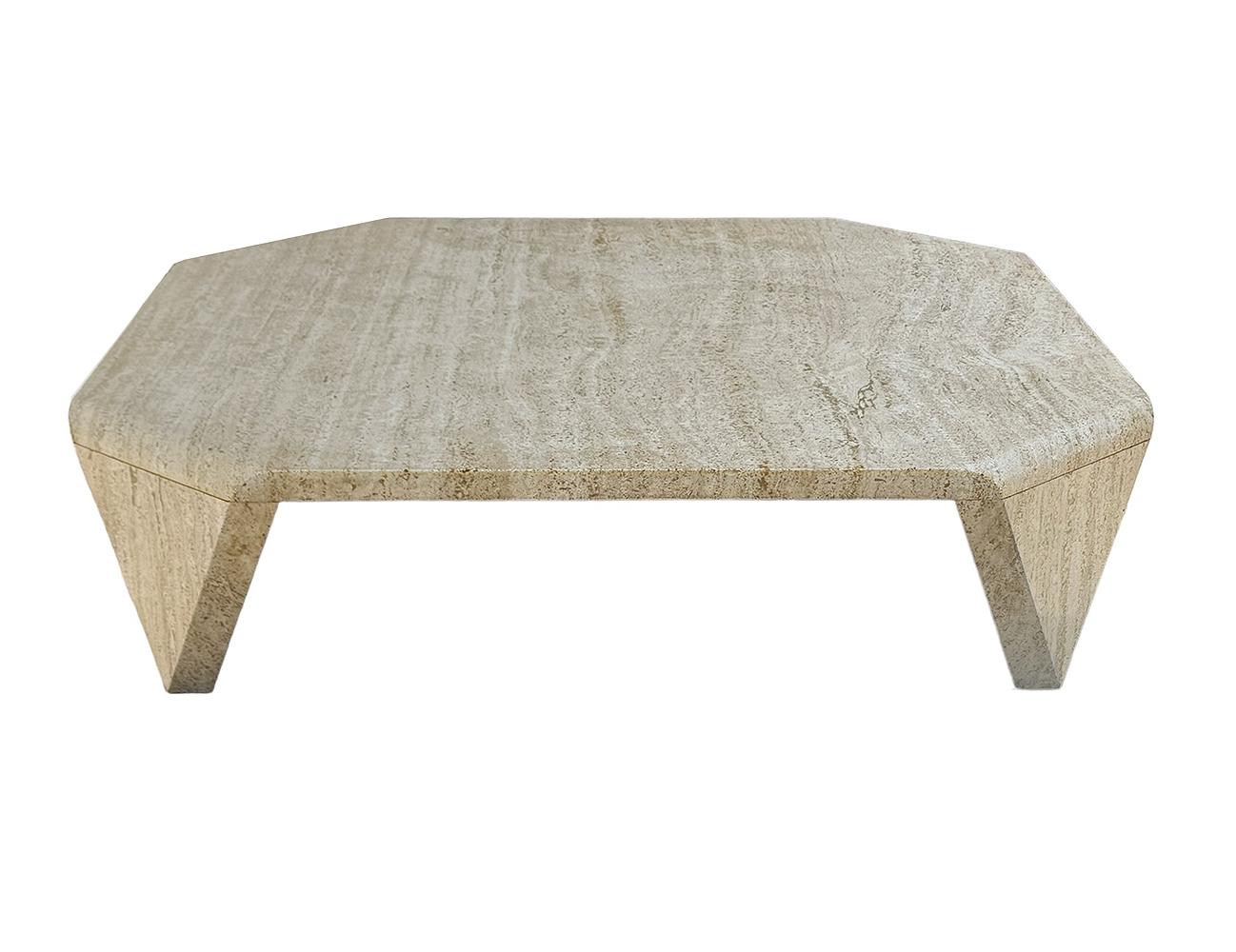 Mid-Century Modern Midcentury Italian Sculptural Modern Square Travertine Marble Cocktail Table For Sale