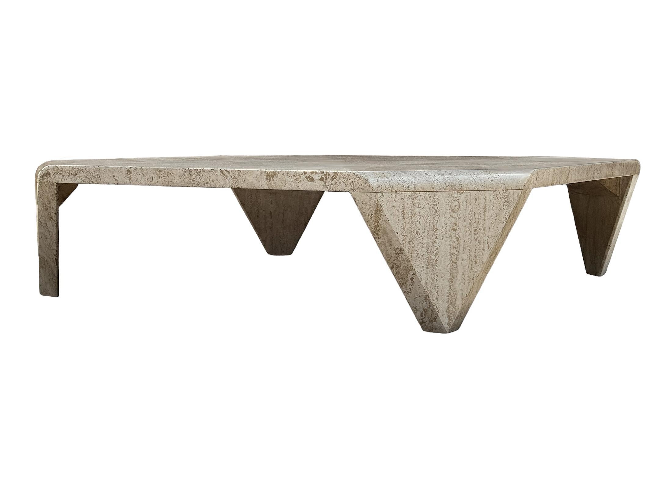 Midcentury Italian Sculptural Modern Square Travertine Marble Cocktail Table In Good Condition For Sale In Philadelphia, PA