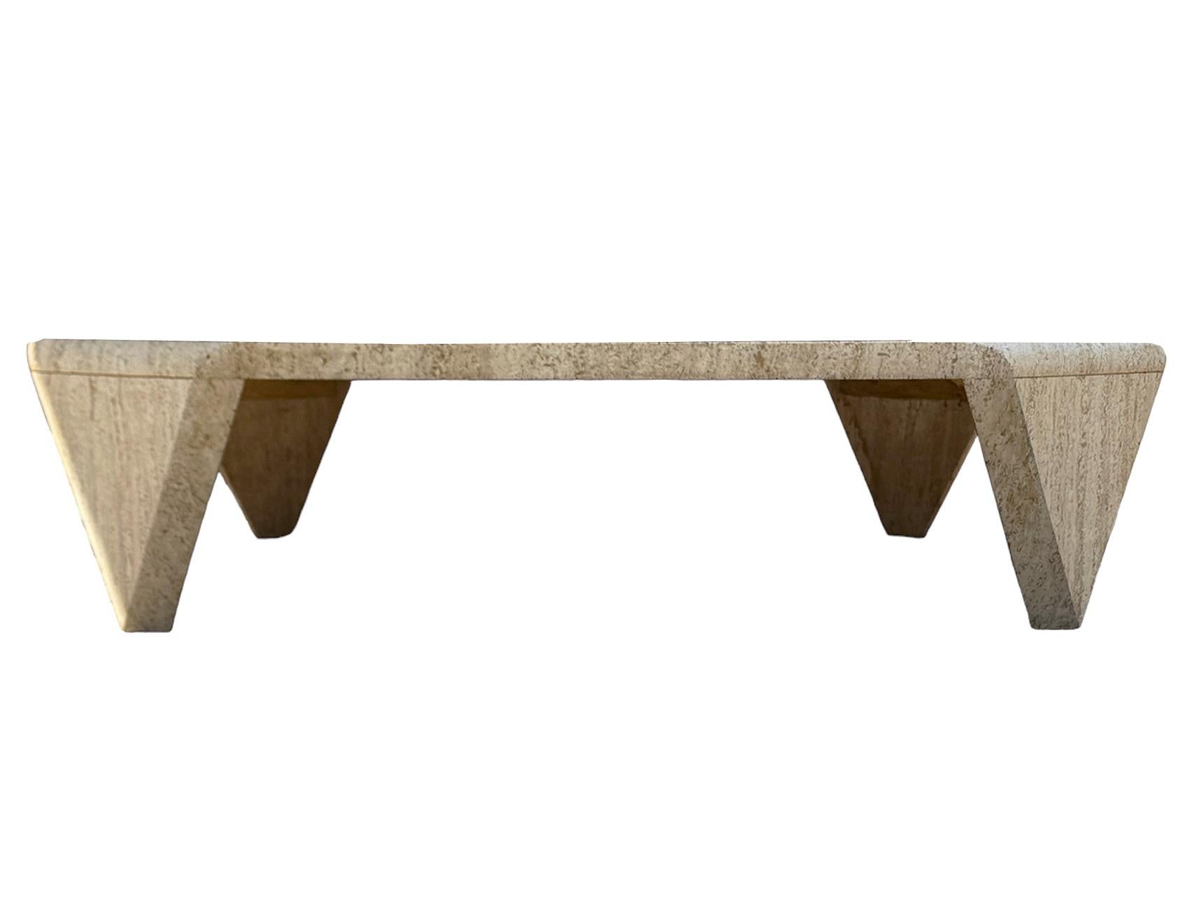 Midcentury Italian Sculptural Modern Square Travertine Marble Cocktail Table For Sale 1