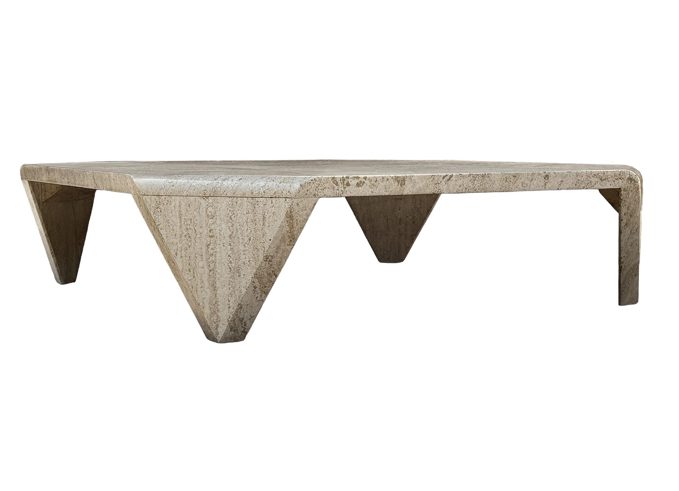 Midcentury Italian Sculptural Modern Square Travertine Marble Cocktail Table For Sale 3