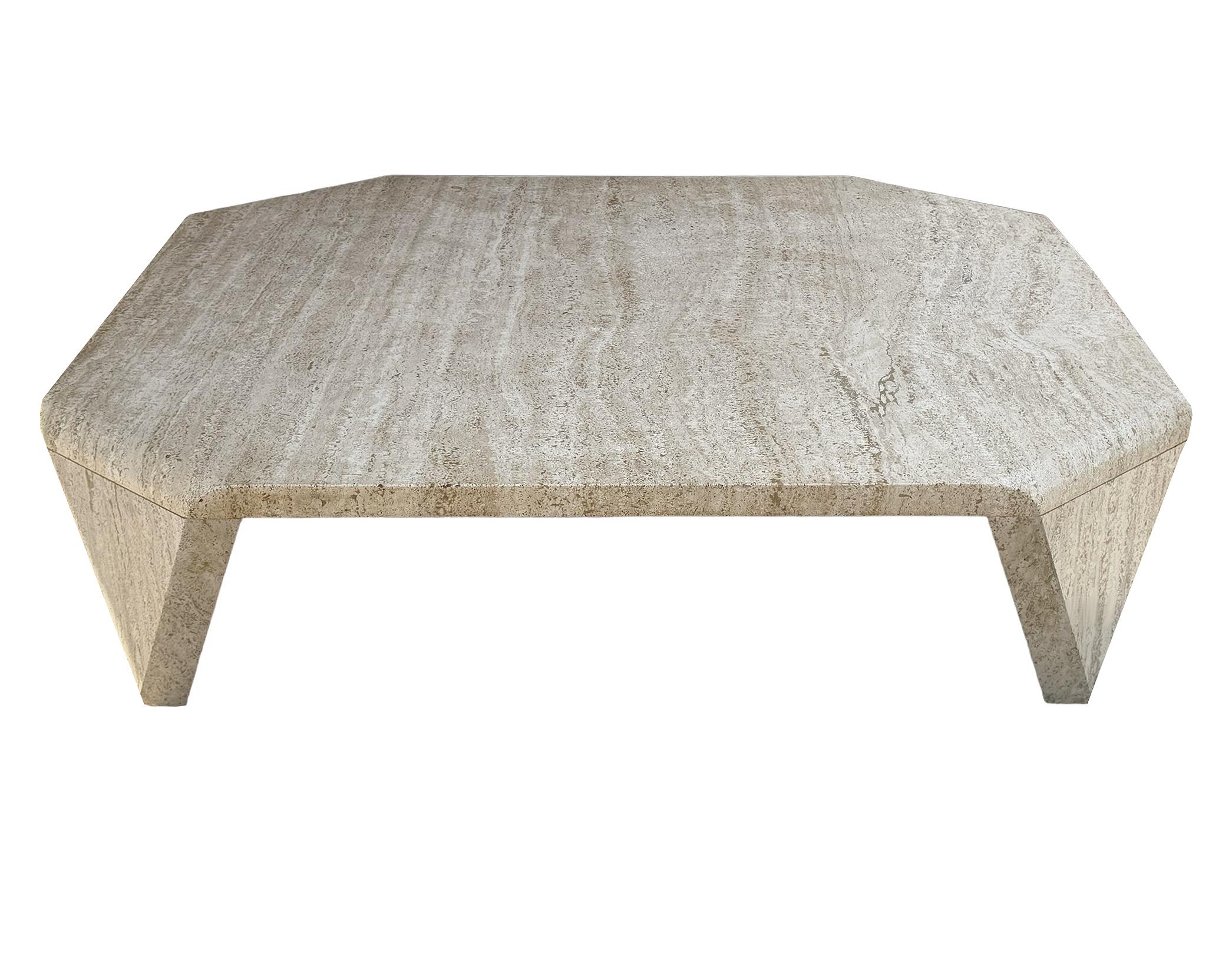 Midcentury Italian Sculptural Modern Square Travertine Marble Cocktail Table For Sale 2