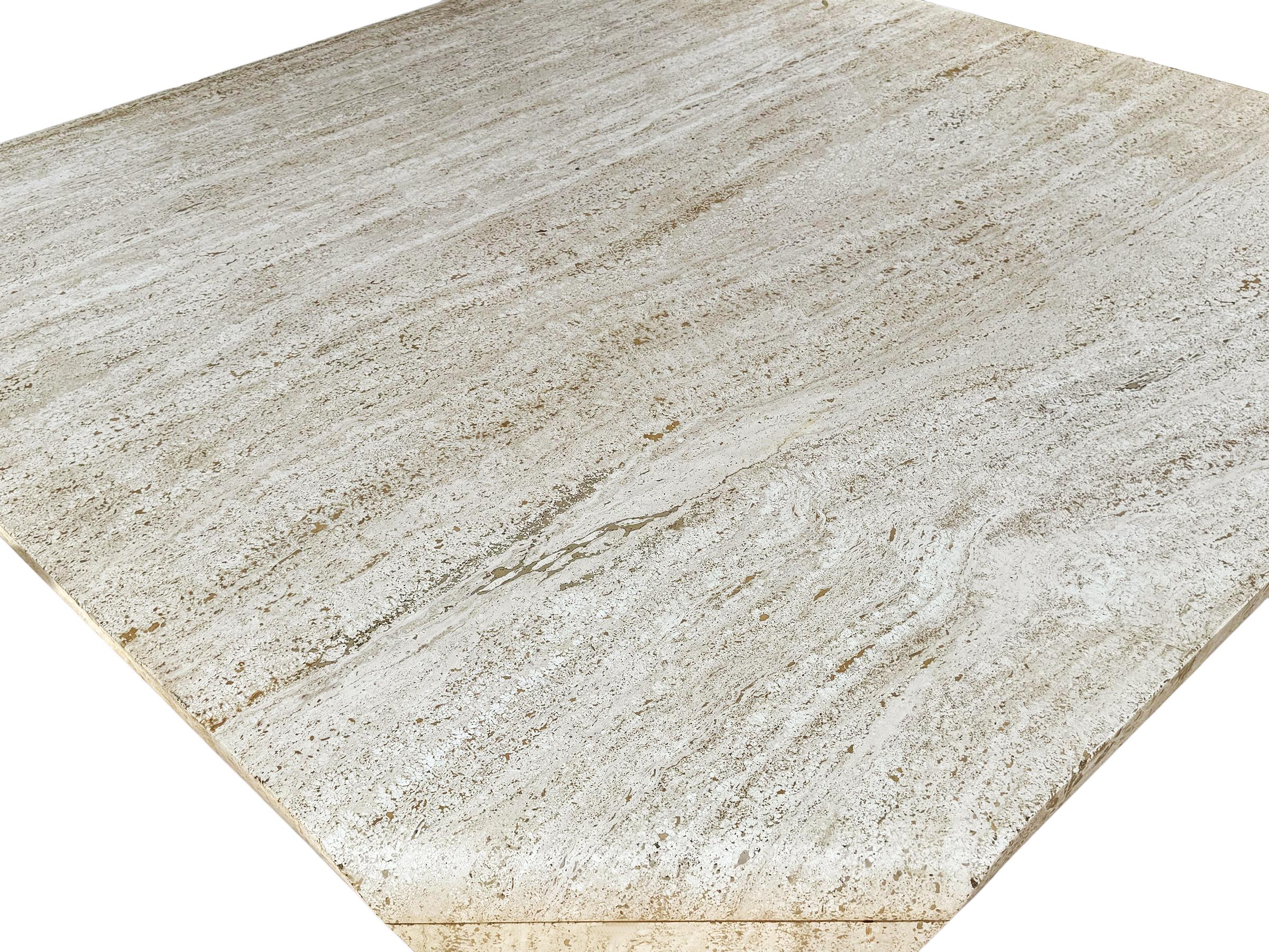 Midcentury Italian Sculptural Modern Square Travertine Marble Cocktail Table For Sale 4