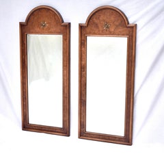 Mid 20th Century Italian Burl Olive Arched Beveled Wall Mirrors