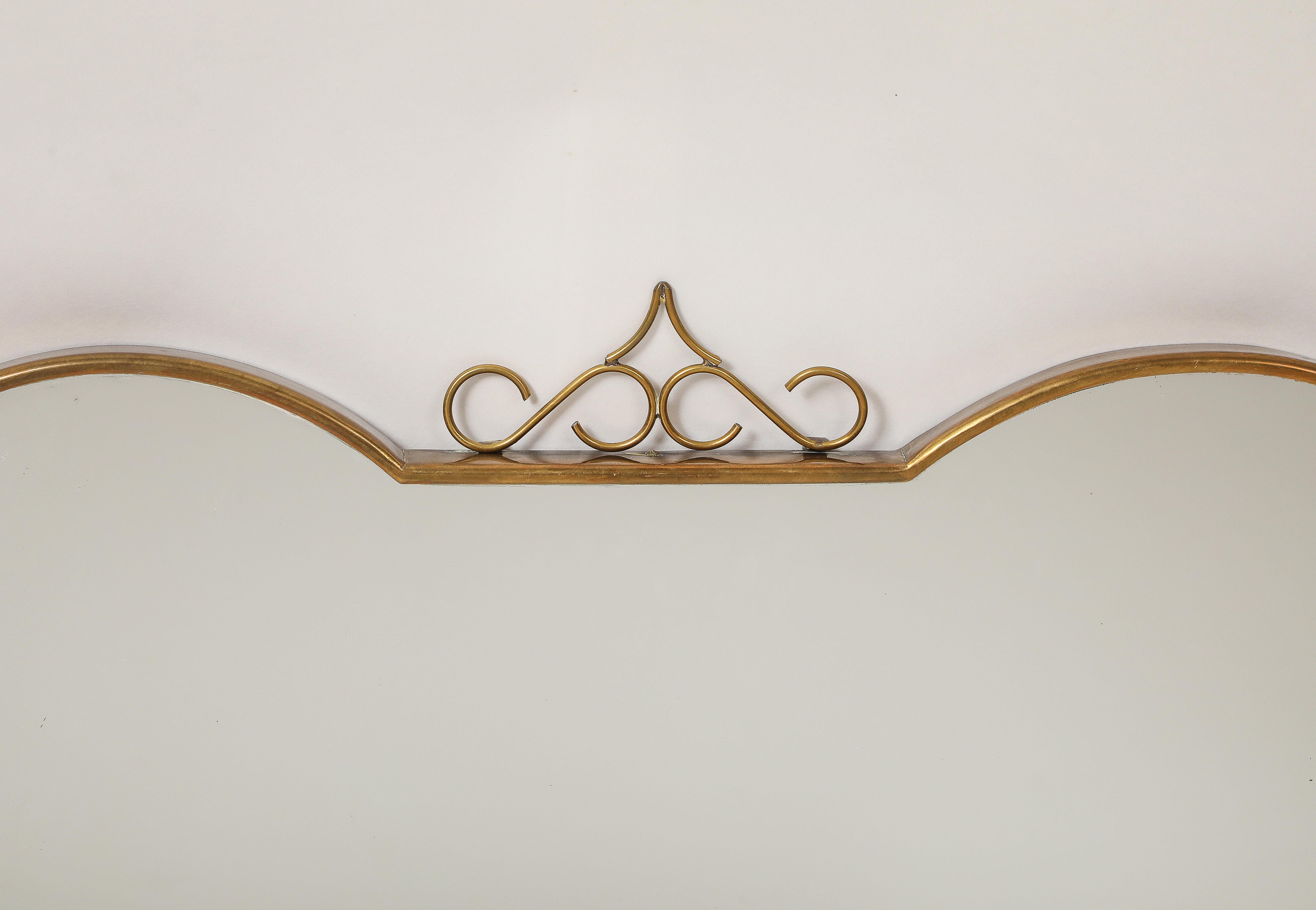 Midcentury Italian Shaped Brass Mirror with Brass Decorations, 1950s For Sale 3
