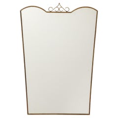 Midcentury Italian Shaped Brass Mirror with Brass Decorations, 1950s