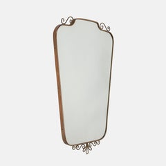 Midcentury Italian Shaped Brass Mirror with Scroll Decorations, 1950s