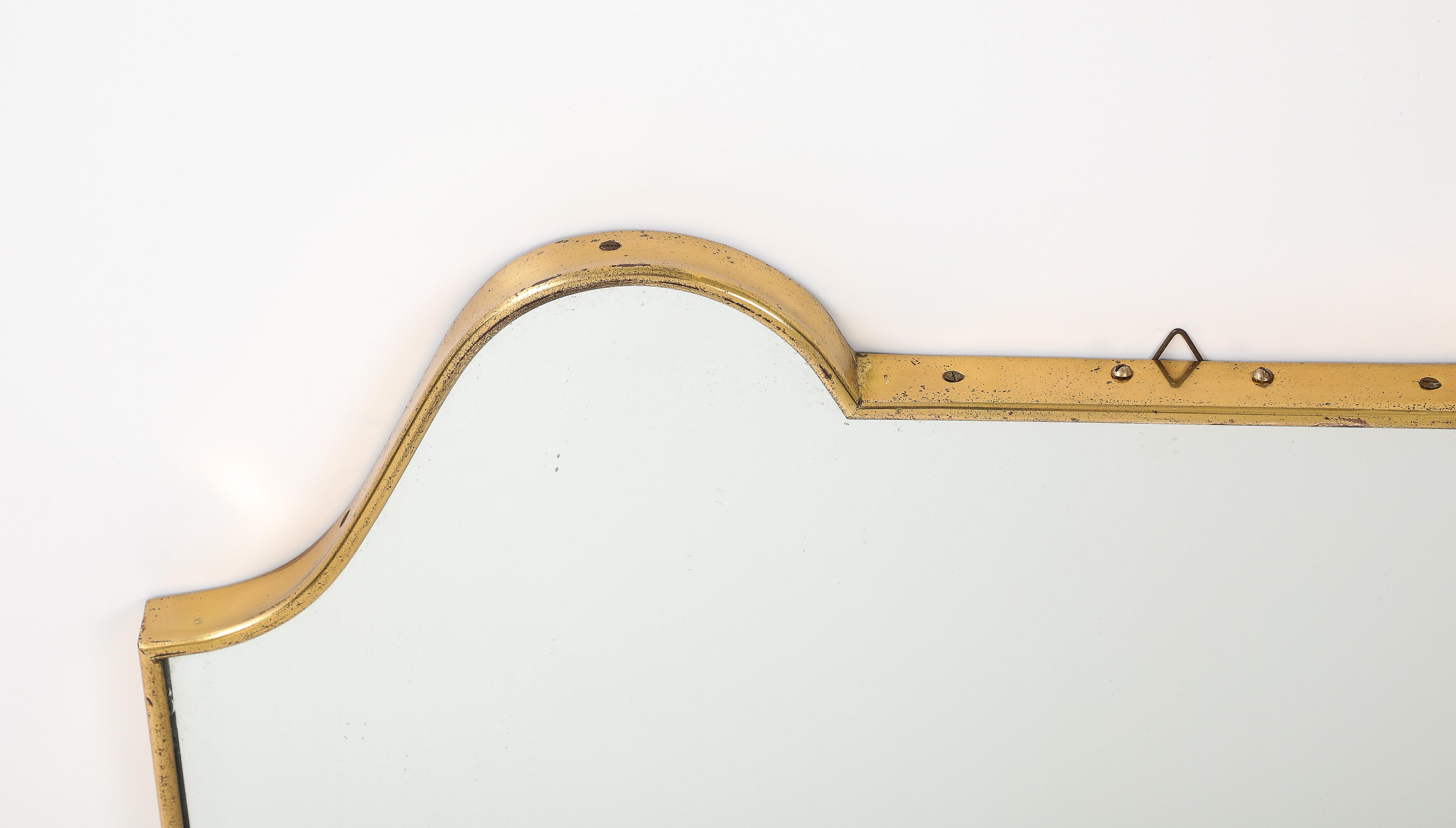 Mid-20th Century Midcentury Italian Shield Shaped Brass Mirror For Sale