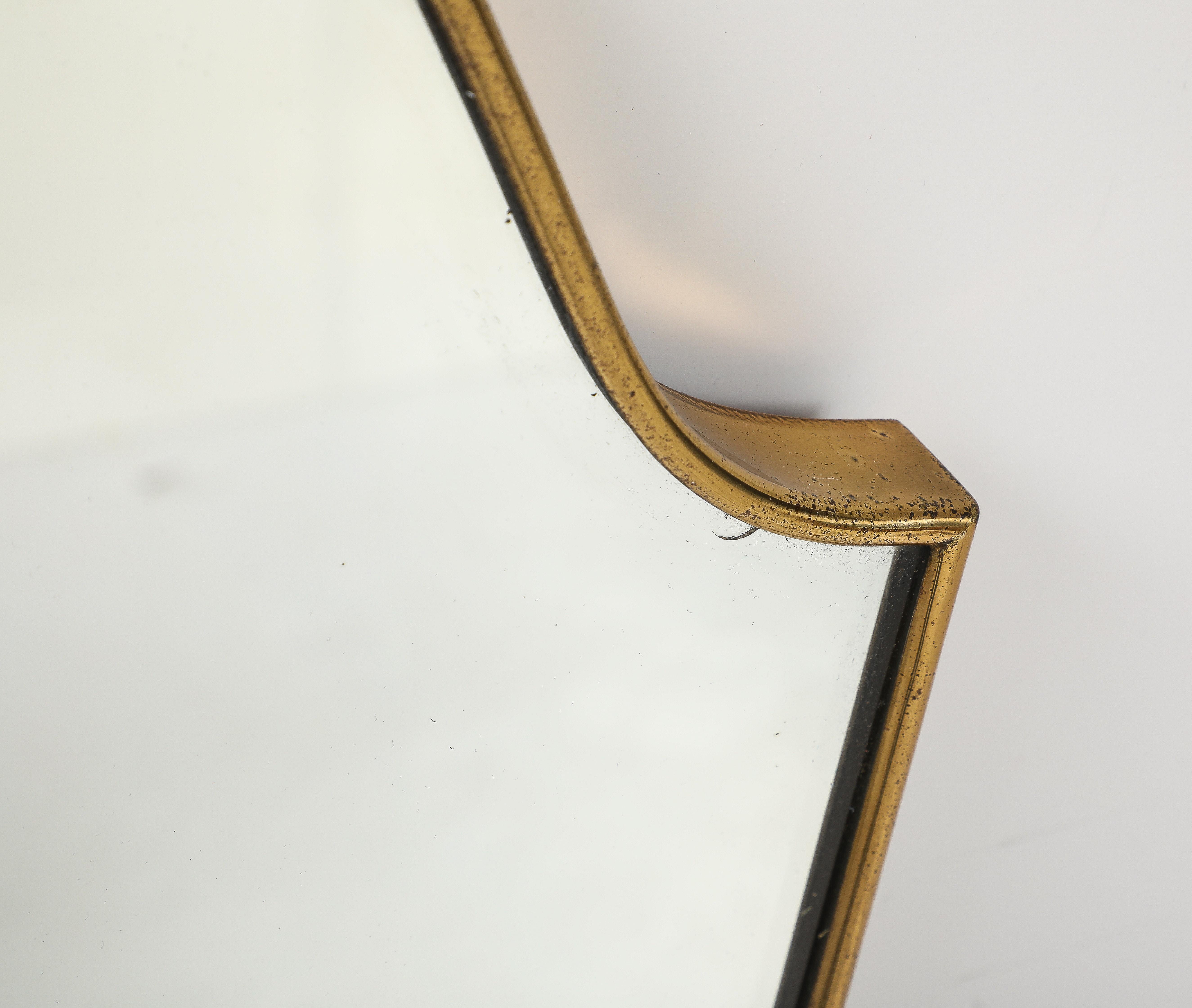 Midcentury Italian Shield Shaped Brass Mirror For Sale 3