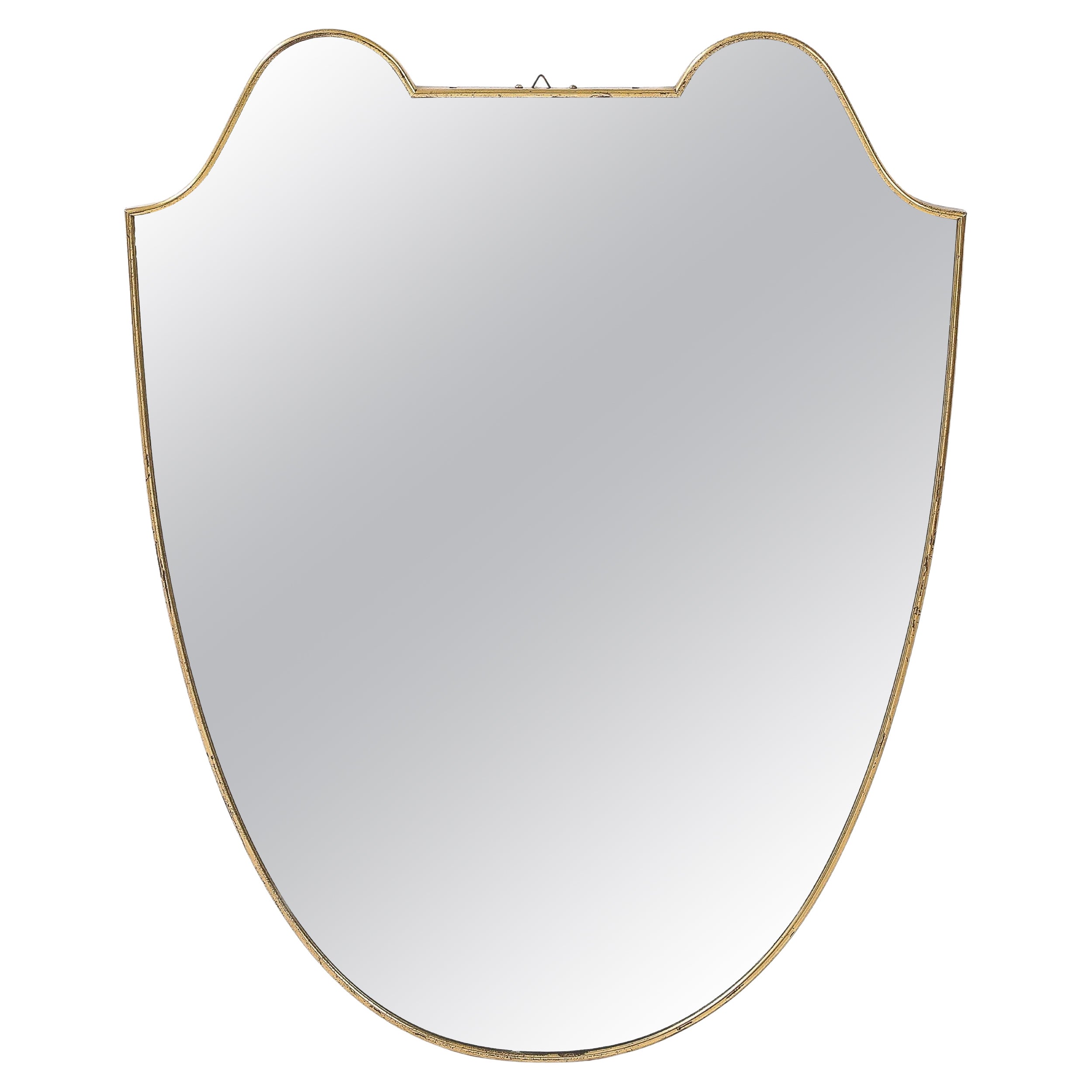 Espejo italiano de latón en forma de escudo de mediados de siglo en venta