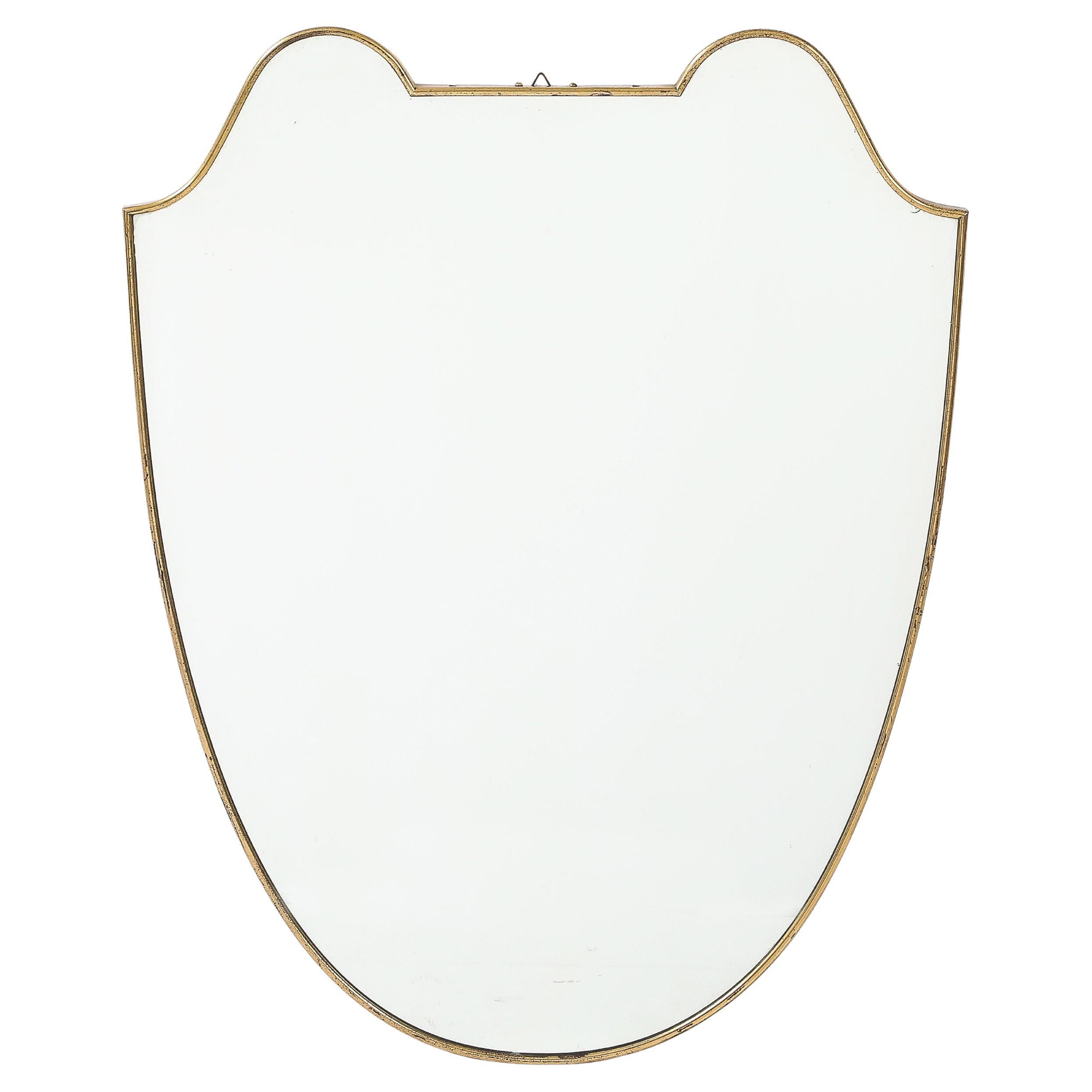 Midcentury Italian Shield Shaped Brass Mirror For Sale