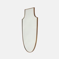 Midcentury Italian Large Shield Shaped Brass Wall Mirror, 1950s