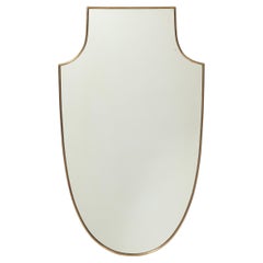 Midcentury Italian Shield Shaped Brass Wall Mirror, 1950s