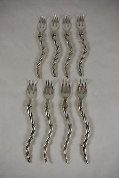Mid-Century Era Italian Silver Plate Shrimp Handled Seafood Cocktail Forks S/8